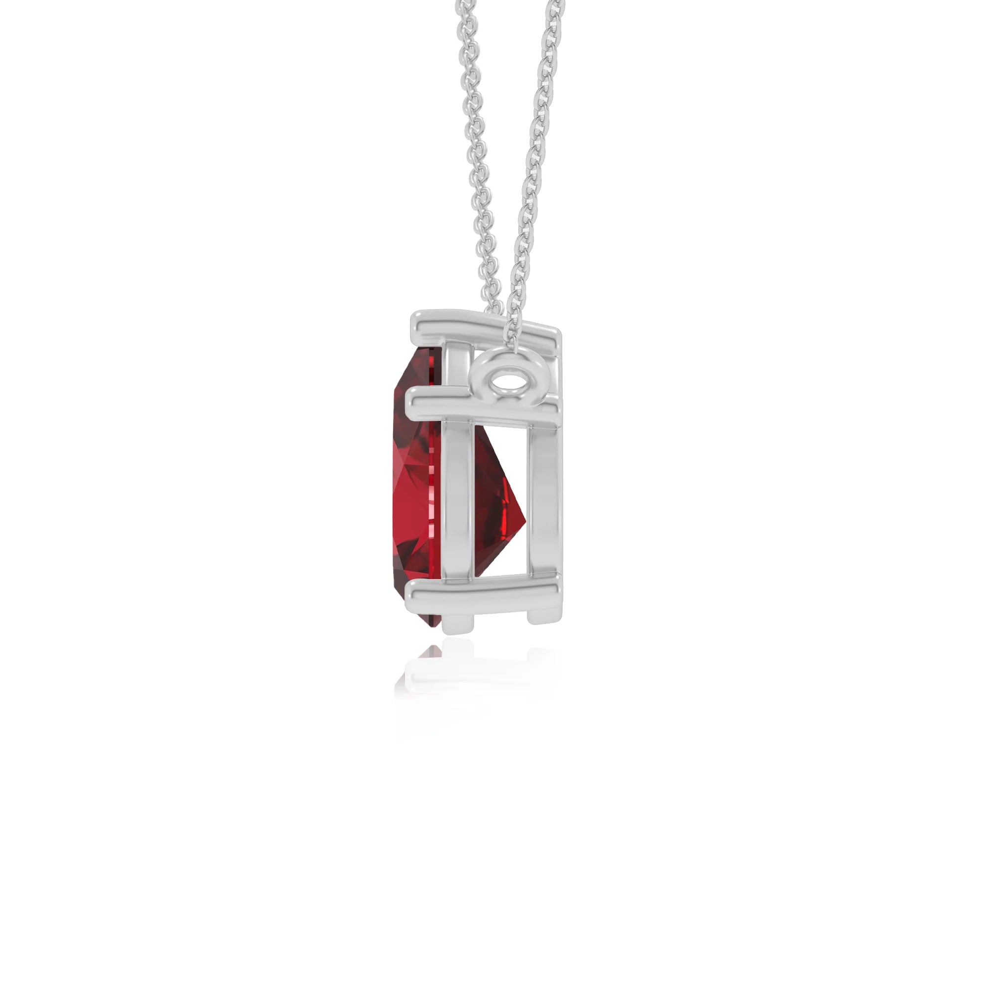 lab grown ruby pear solitaire necklaces in platinum