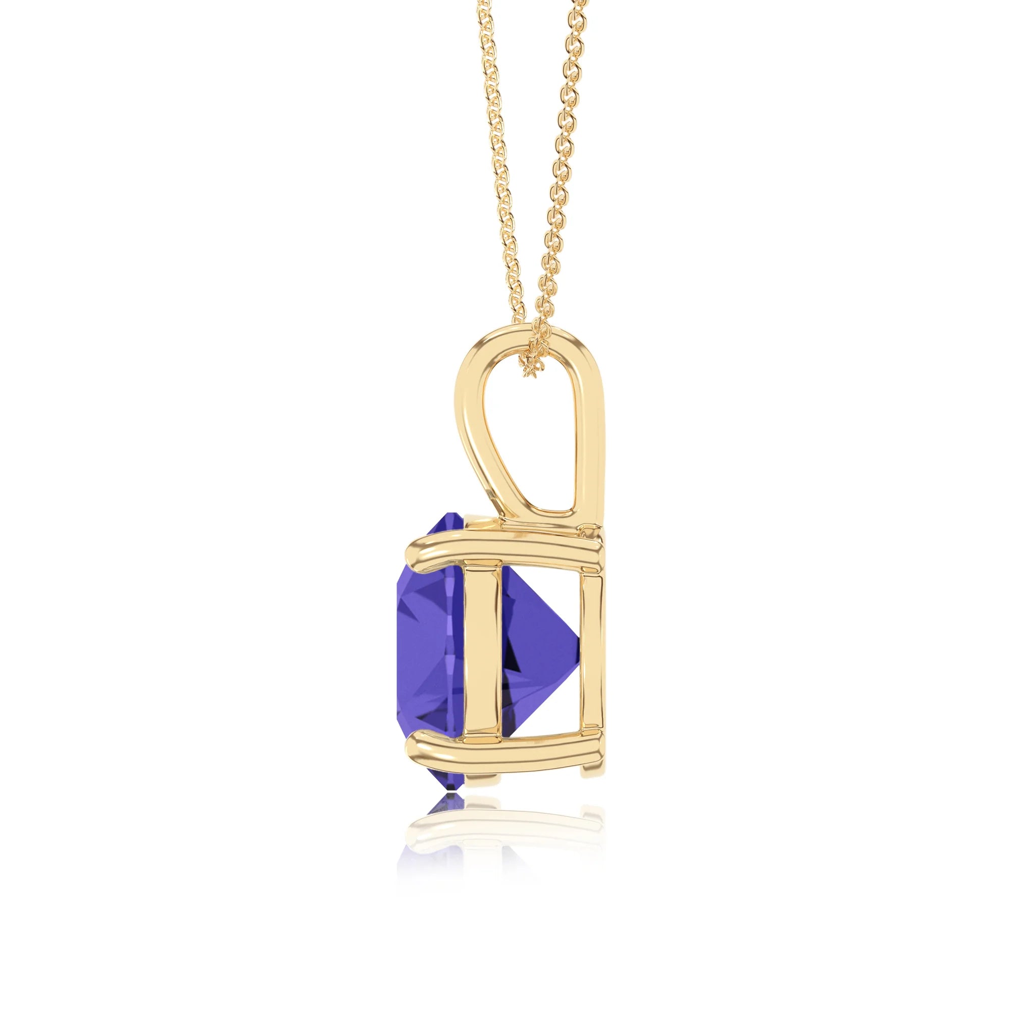 lab grown tanzanite round solitaire necklaces in yellow gold
