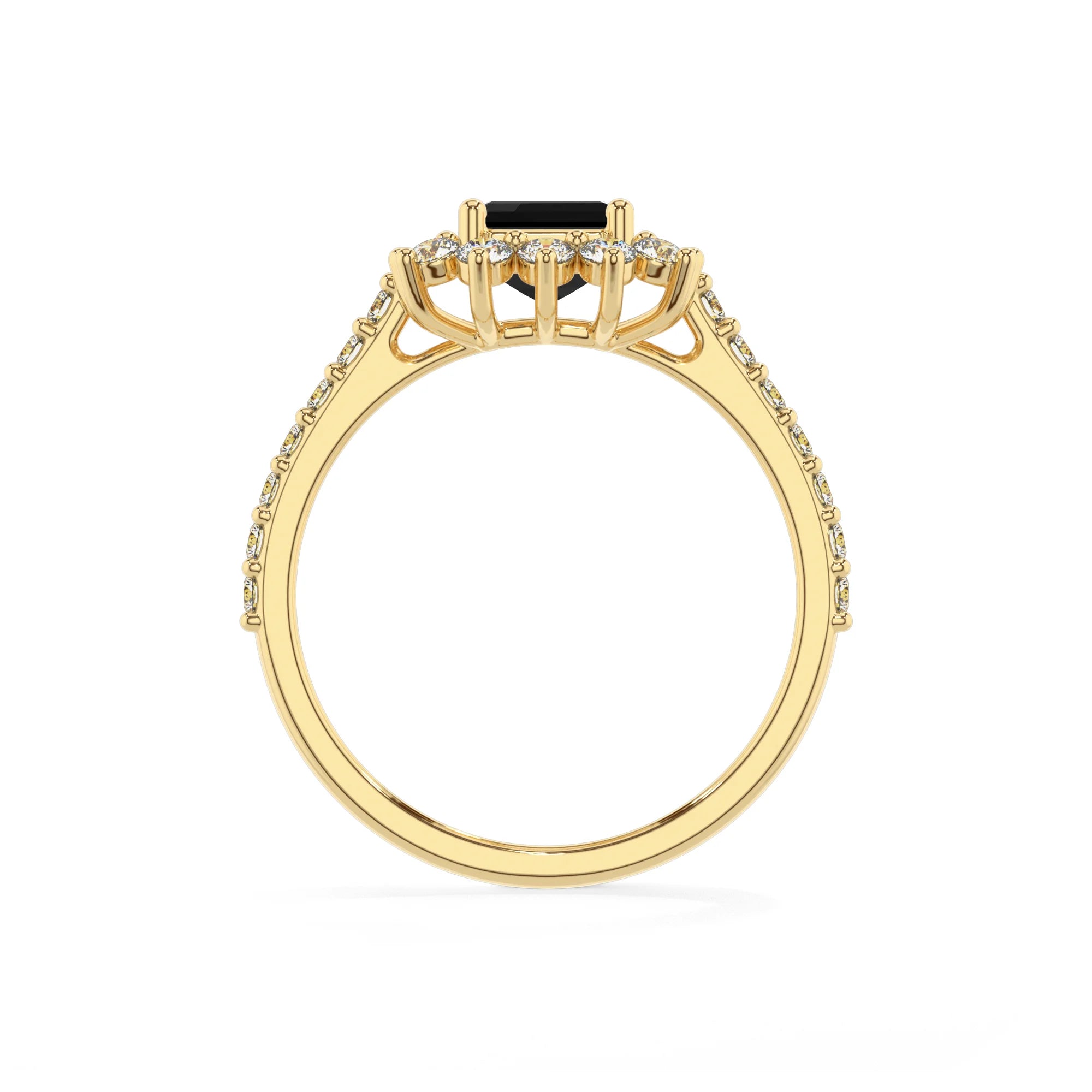 natural black-onyx emerald cut solitaire rings in yellow gold