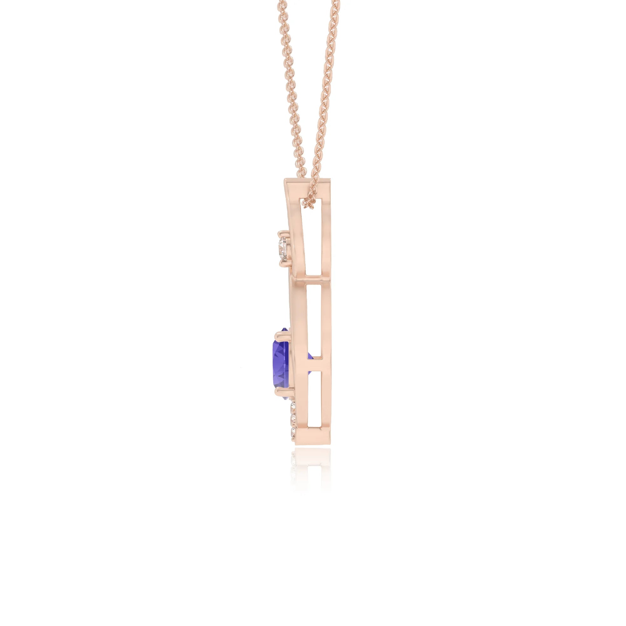 lab grown tanzanite round solitaire necklaces in rose gold