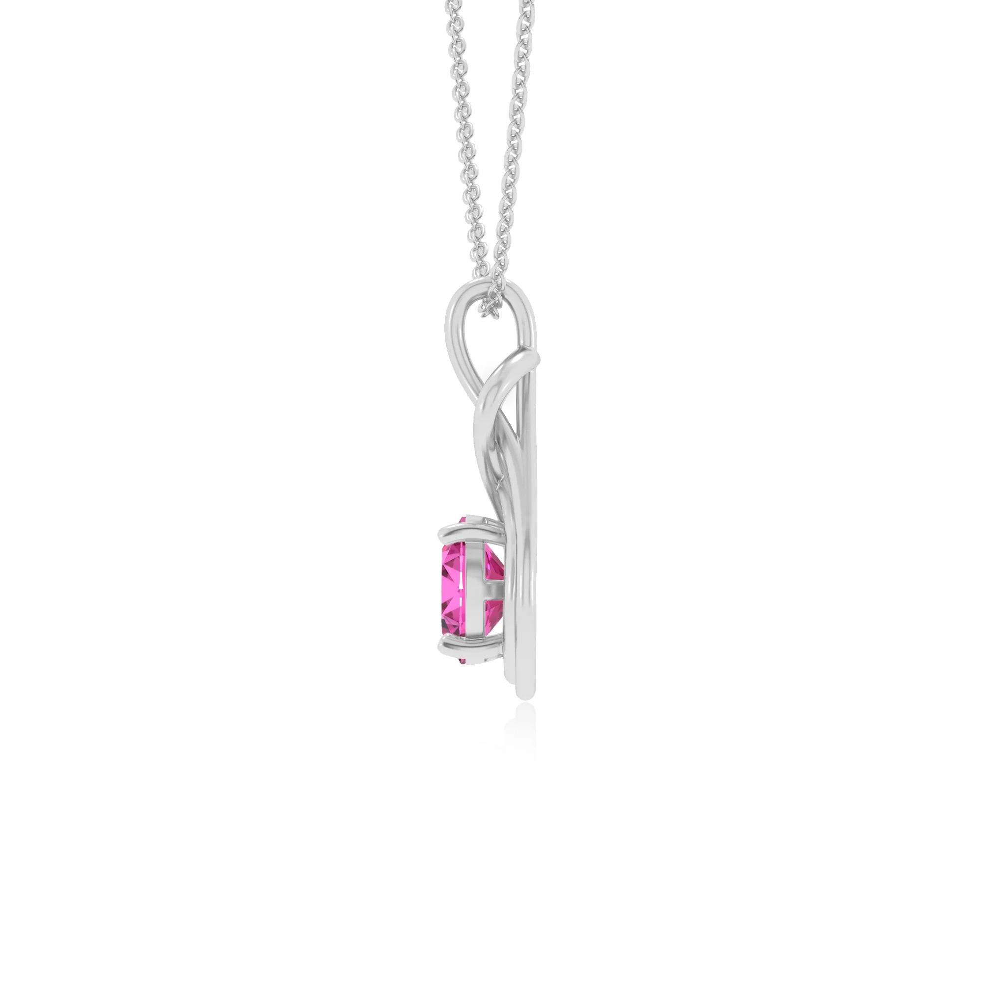 lab grown pink-sapphire round solitaire necklaces in platinum