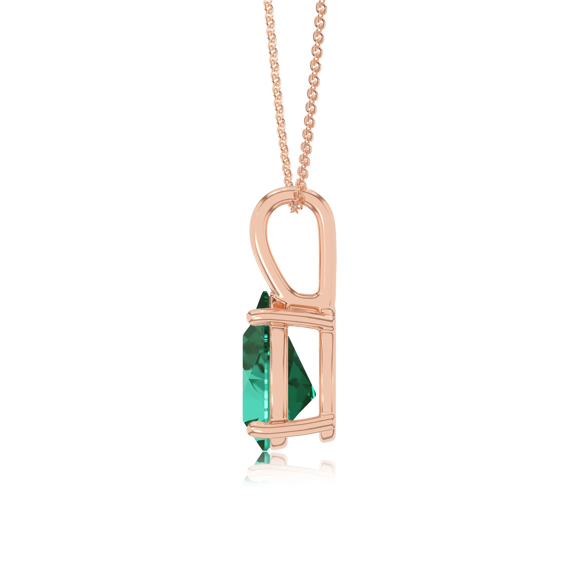 lab grown emerald pear solitaire necklaces in rose gold