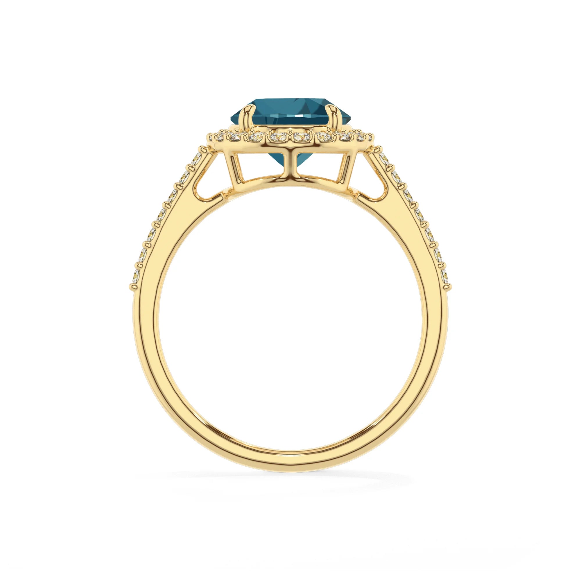 natural london-blue-topaz round solitaire rings in yellow gold