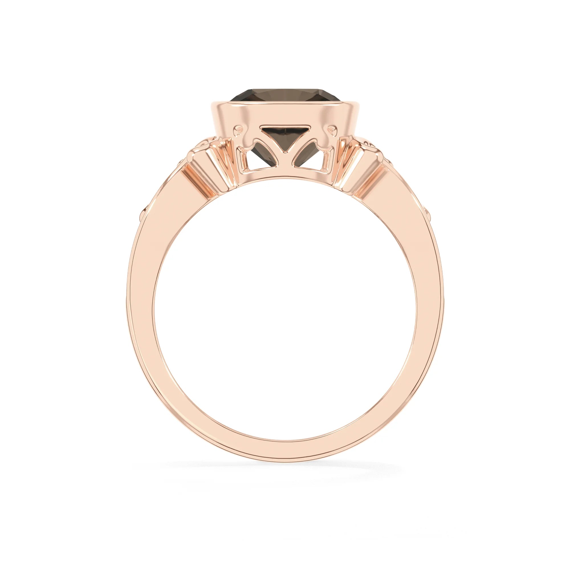 natural smoky-quartz cushion solitaire rings in rose gold