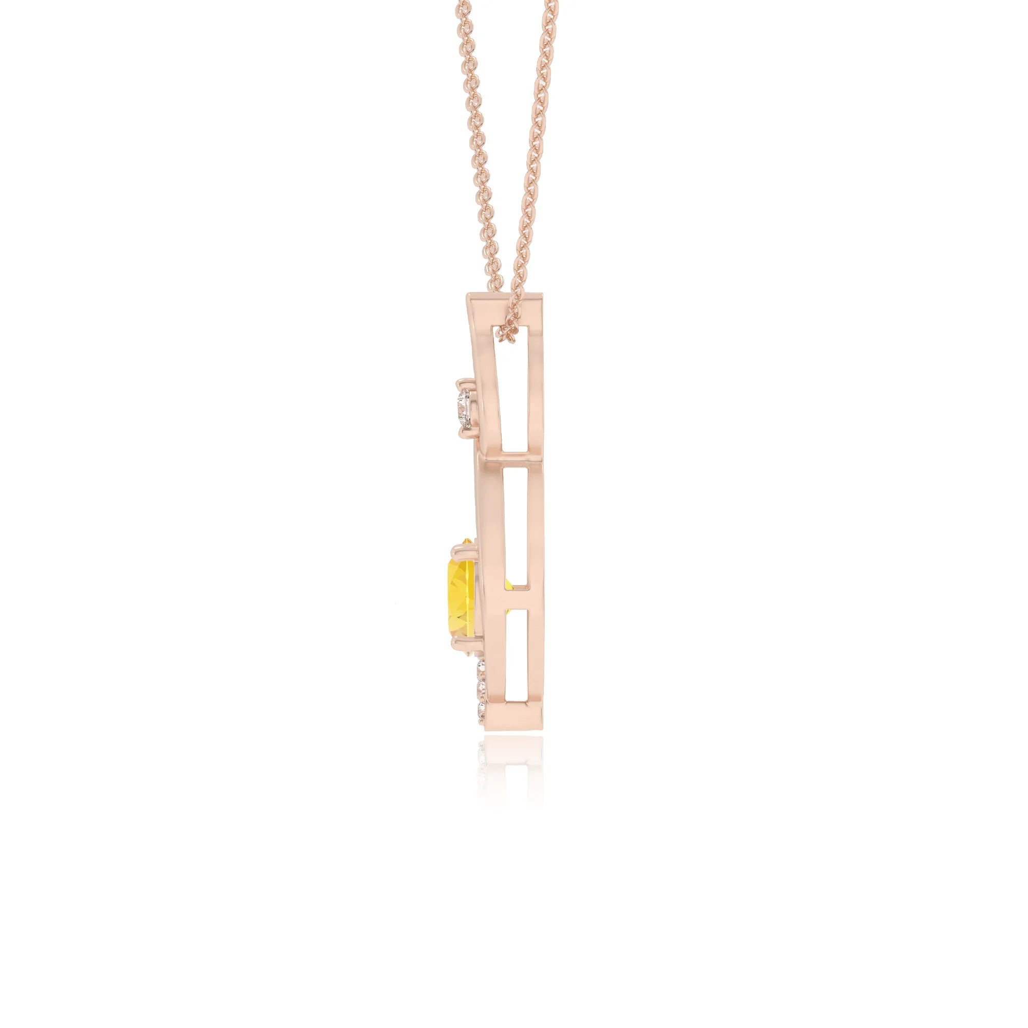 lab grown yellow-sapphire round solitaire necklaces in rose gold