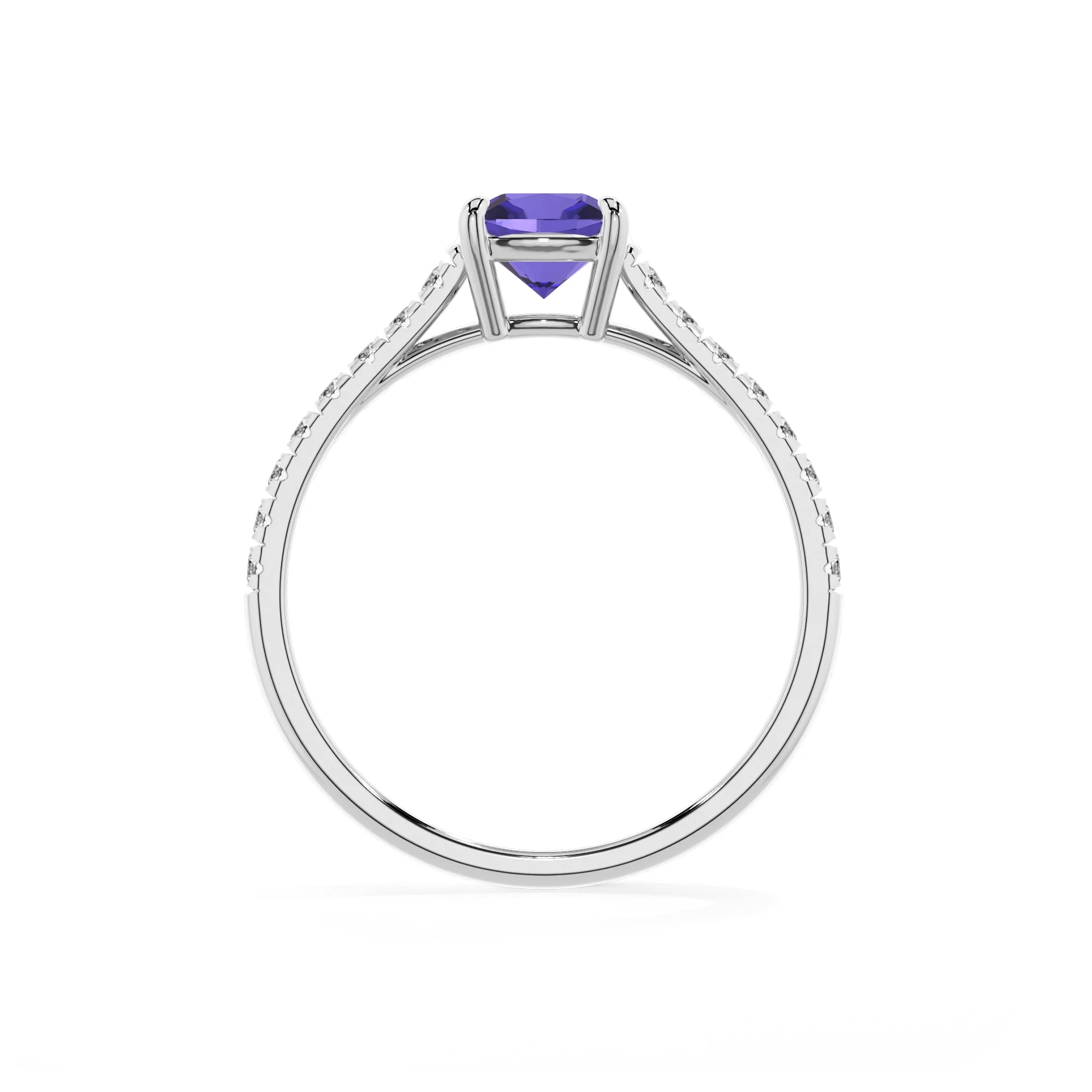 lab grown tanzanite cushion half eternity solitaire engagement rings in white gold