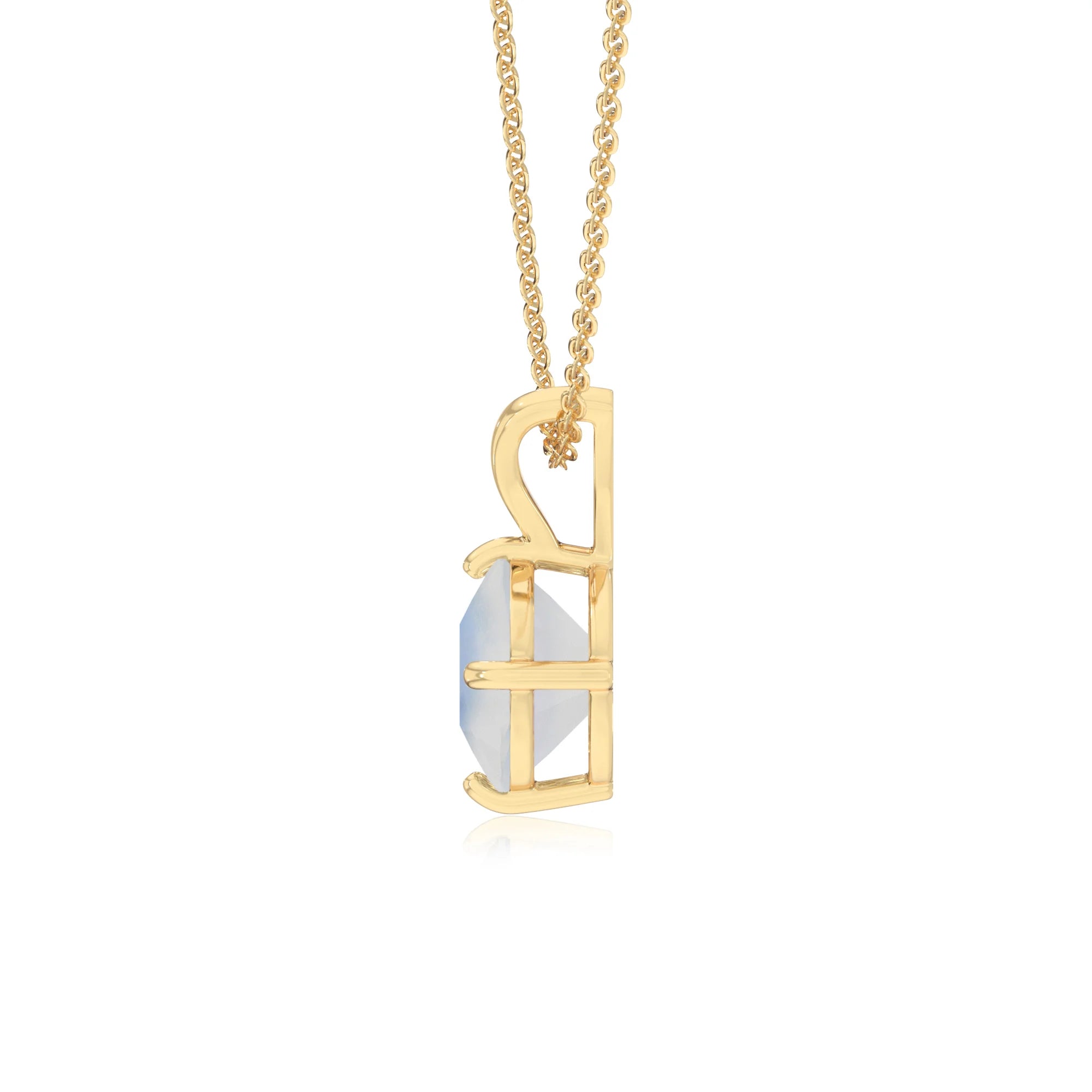 natural rainbow-moonstone cushion solitaire v-bale necklaces in yellow gold