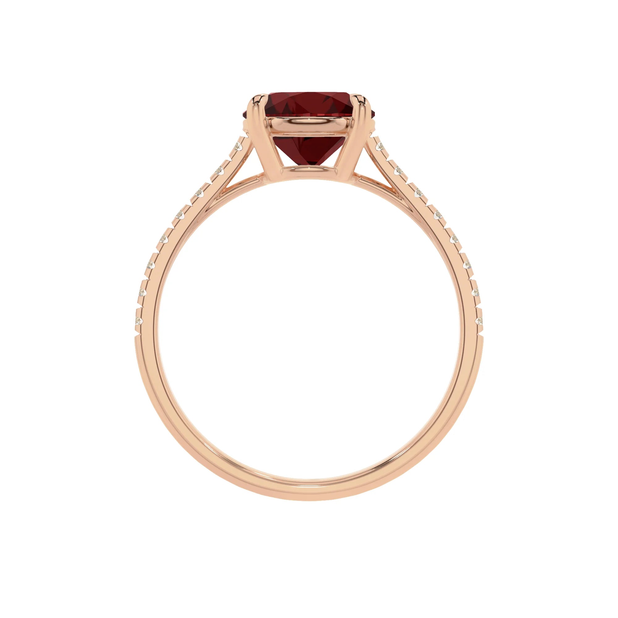 natural garnet round half eternity solitaire engagement rings in rose gold