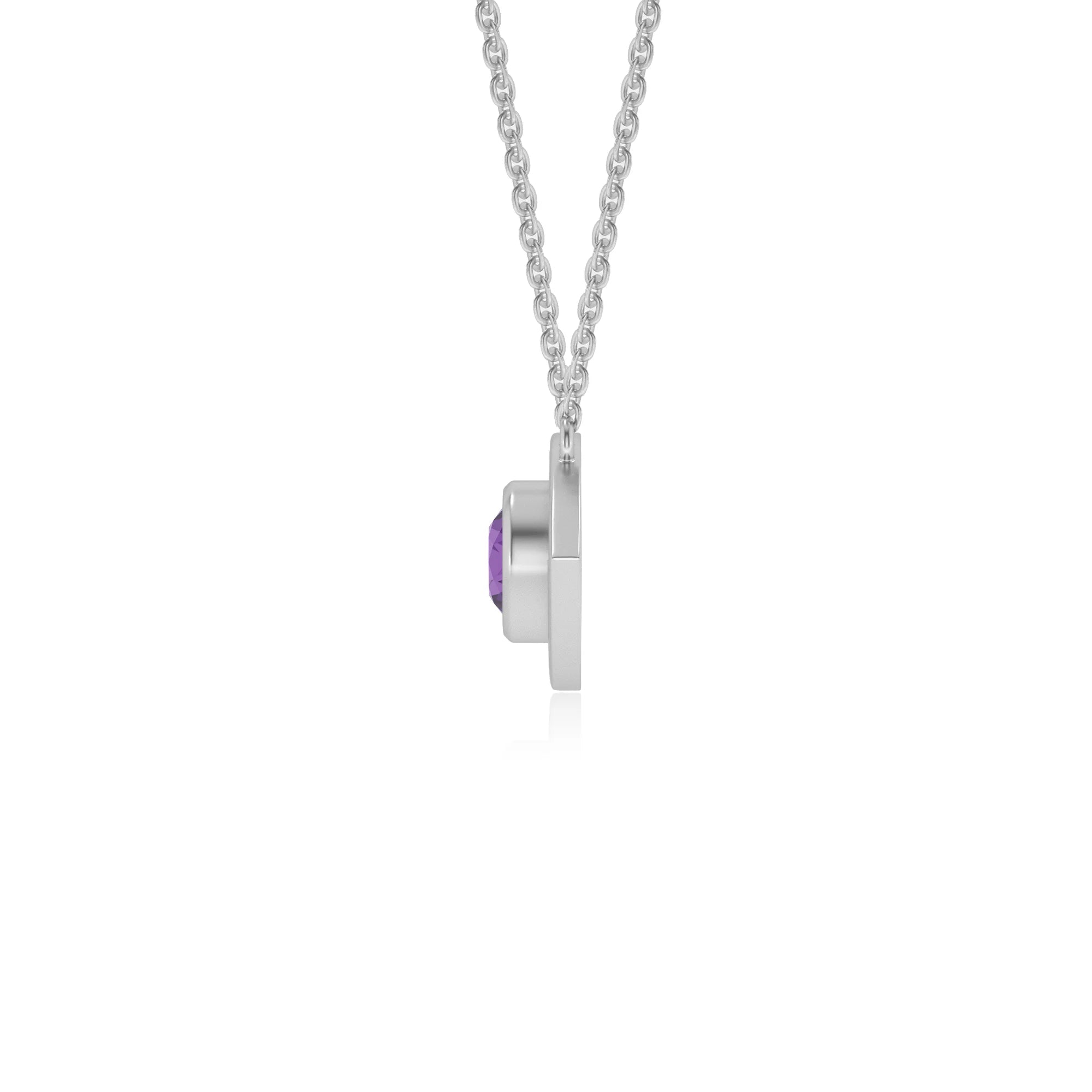 lab grown amethyst round solitaire necklaces in white gold