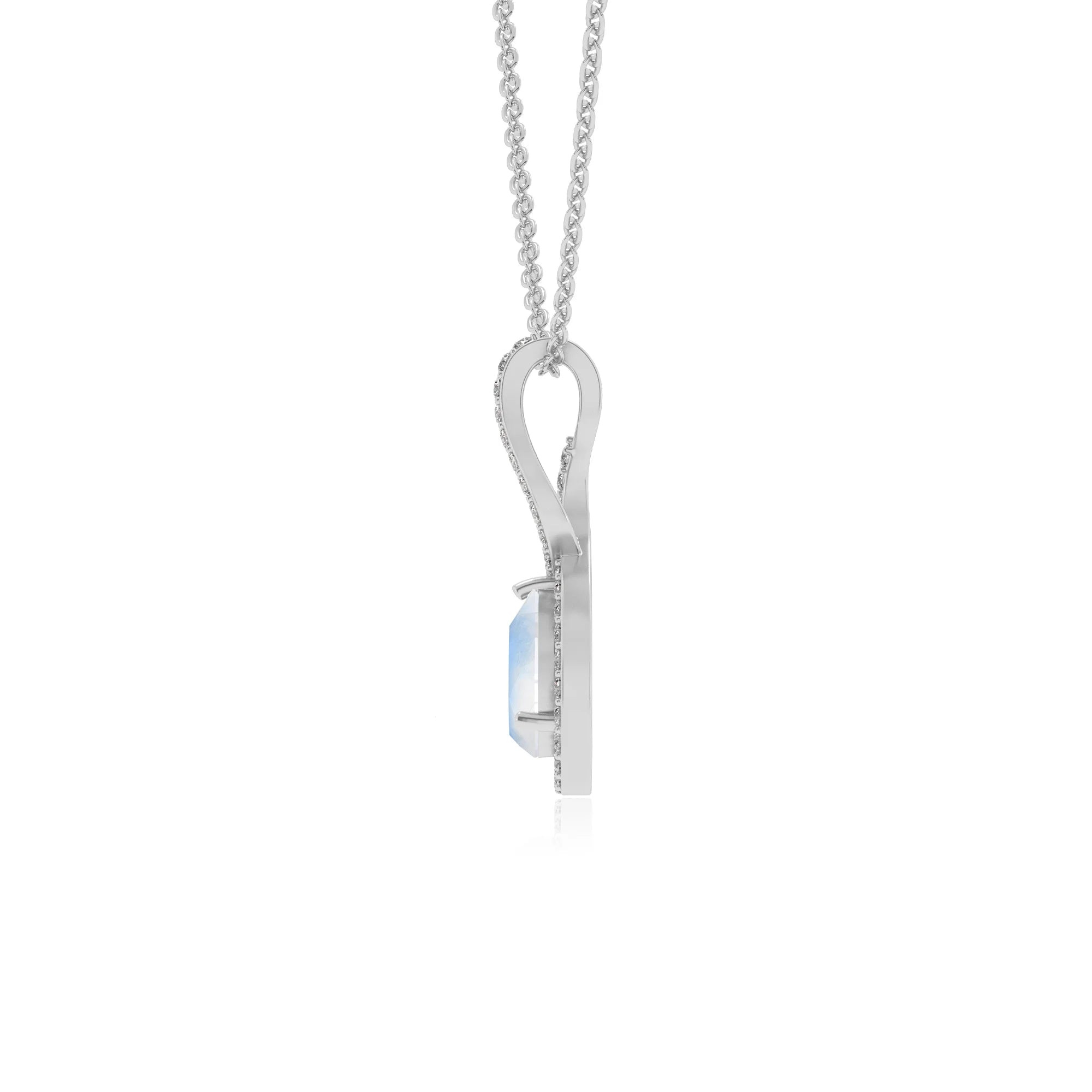 natural rainbow-moonstone pear necklaces in white gold