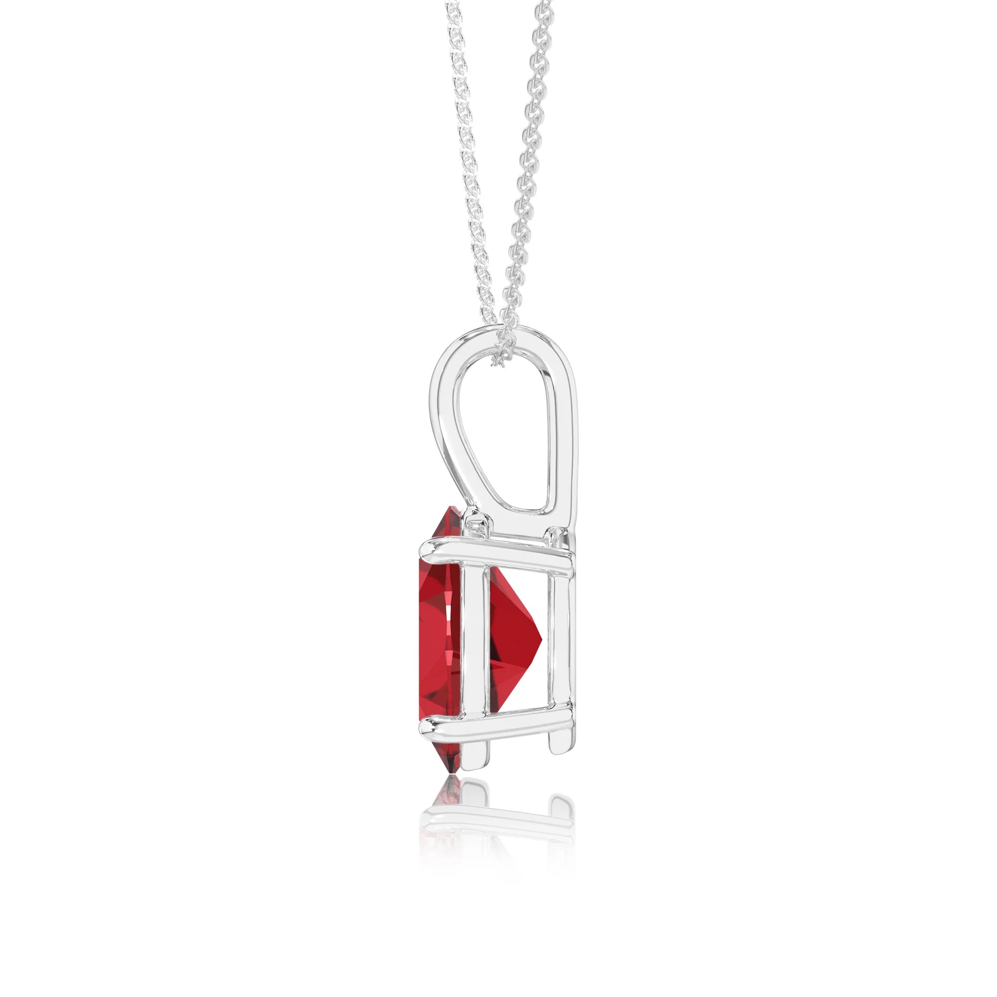 lab grown ruby oval solitaire necklaces in platinum