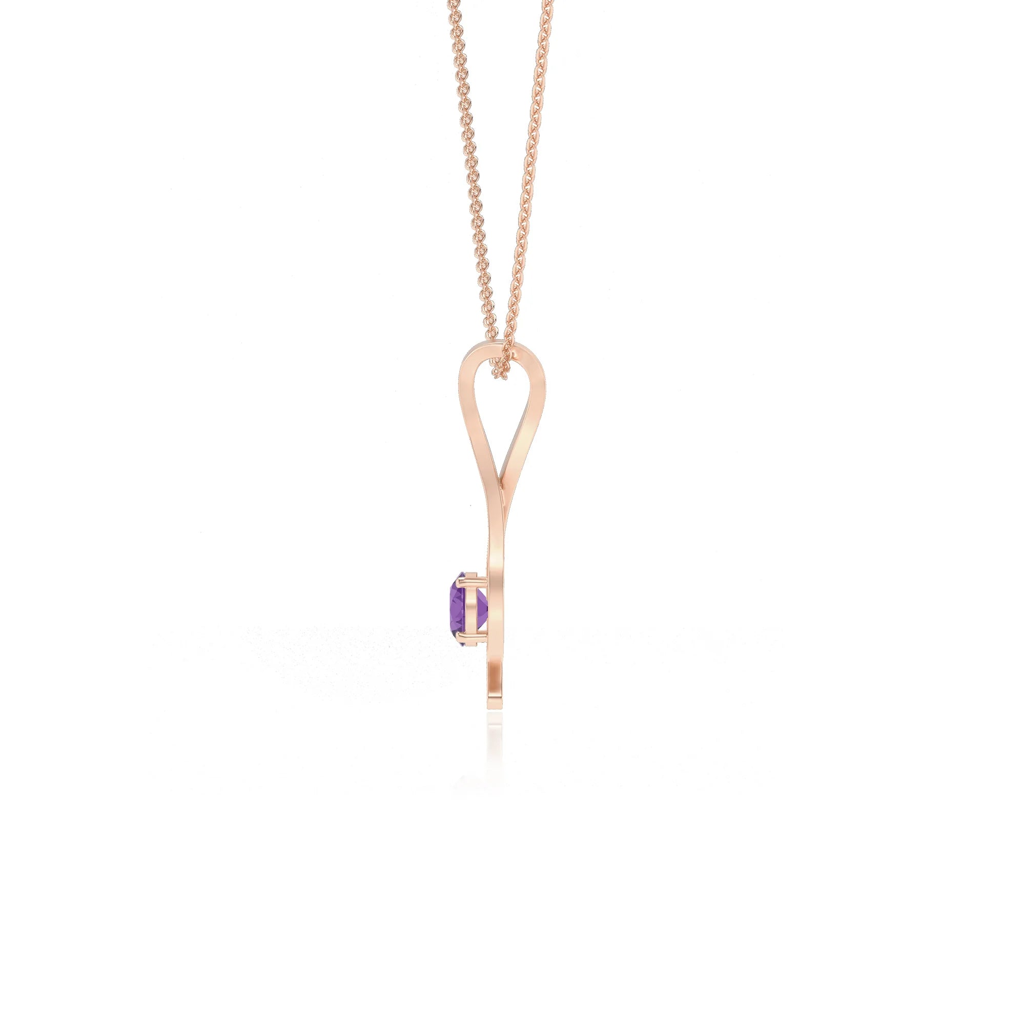 lab grown amethyst round solitaire necklaces in rose gold