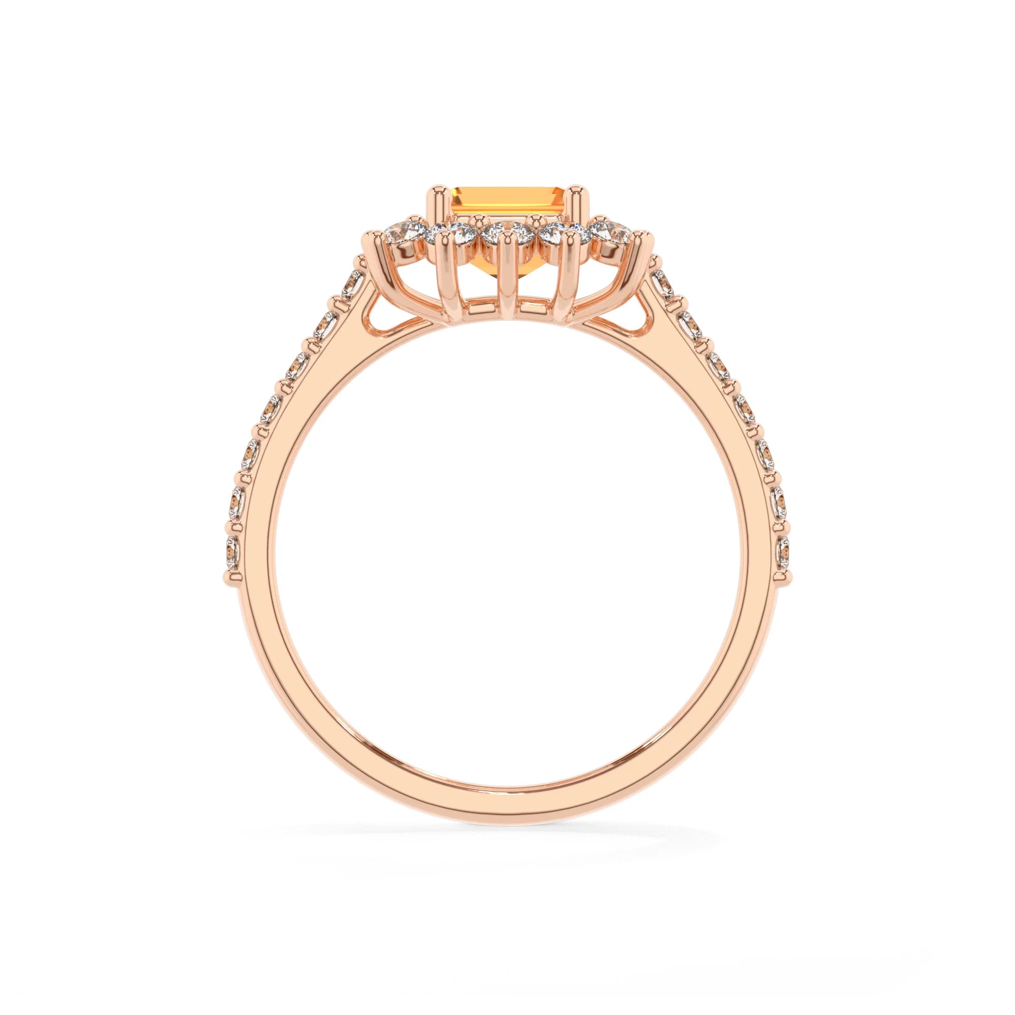 lab grown citrine emerald cut solitaire rings in rose gold