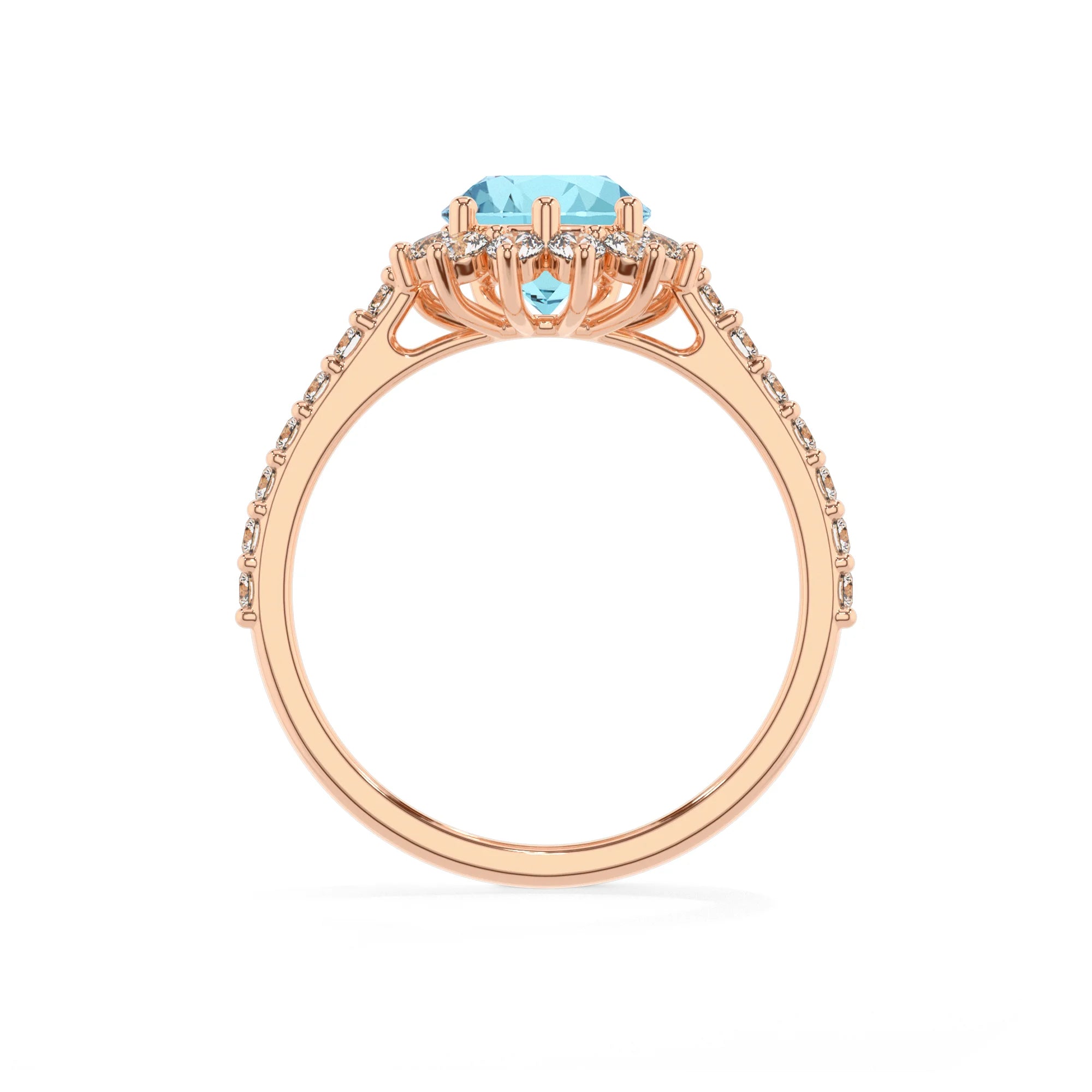lab grown aquamarine pear solitaire rings in rose gold