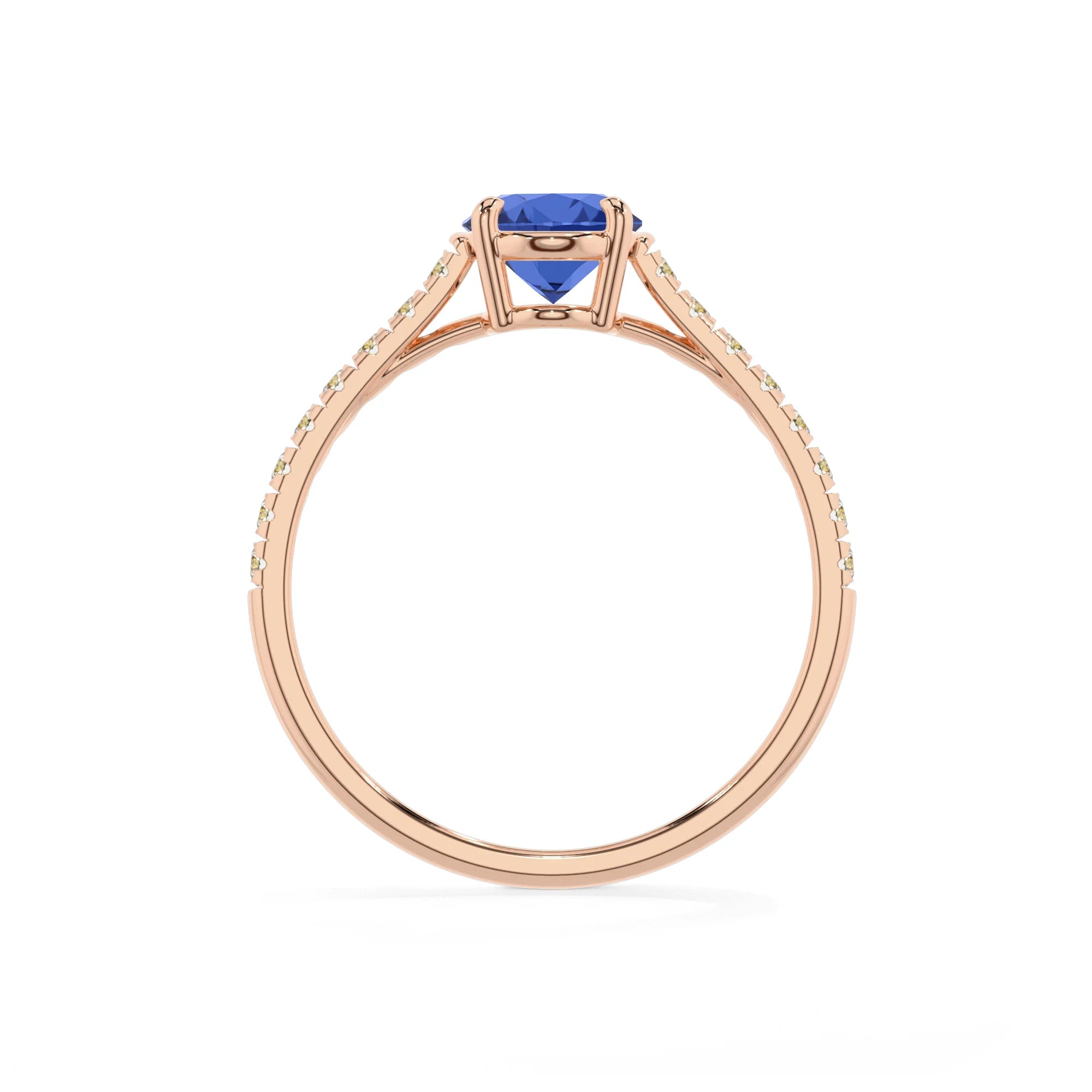 lab grown blue-sapphire oval half eternity solitaire engagement rings in rose gold