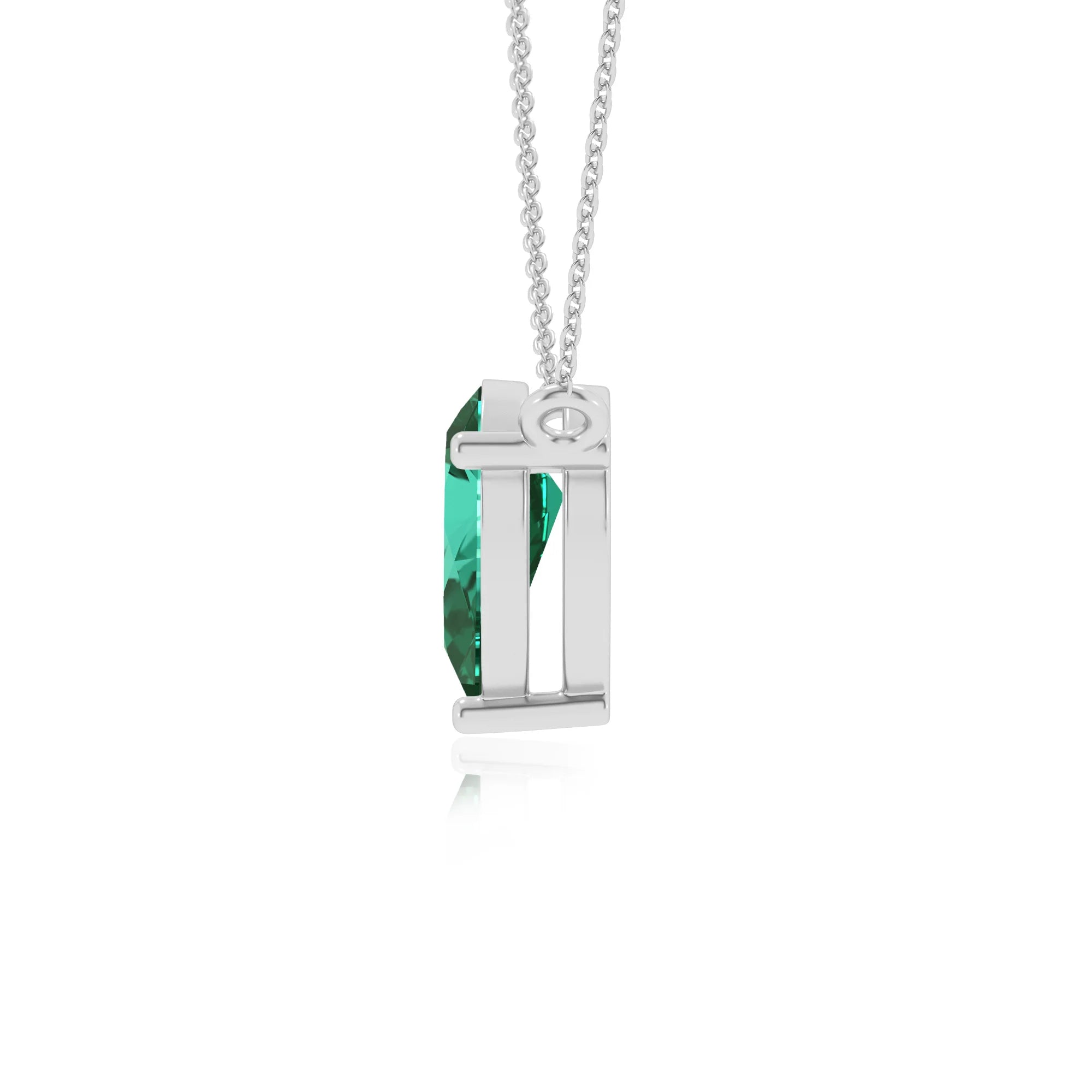 lab grown emerald pear solitaire necklaces in sterling silver