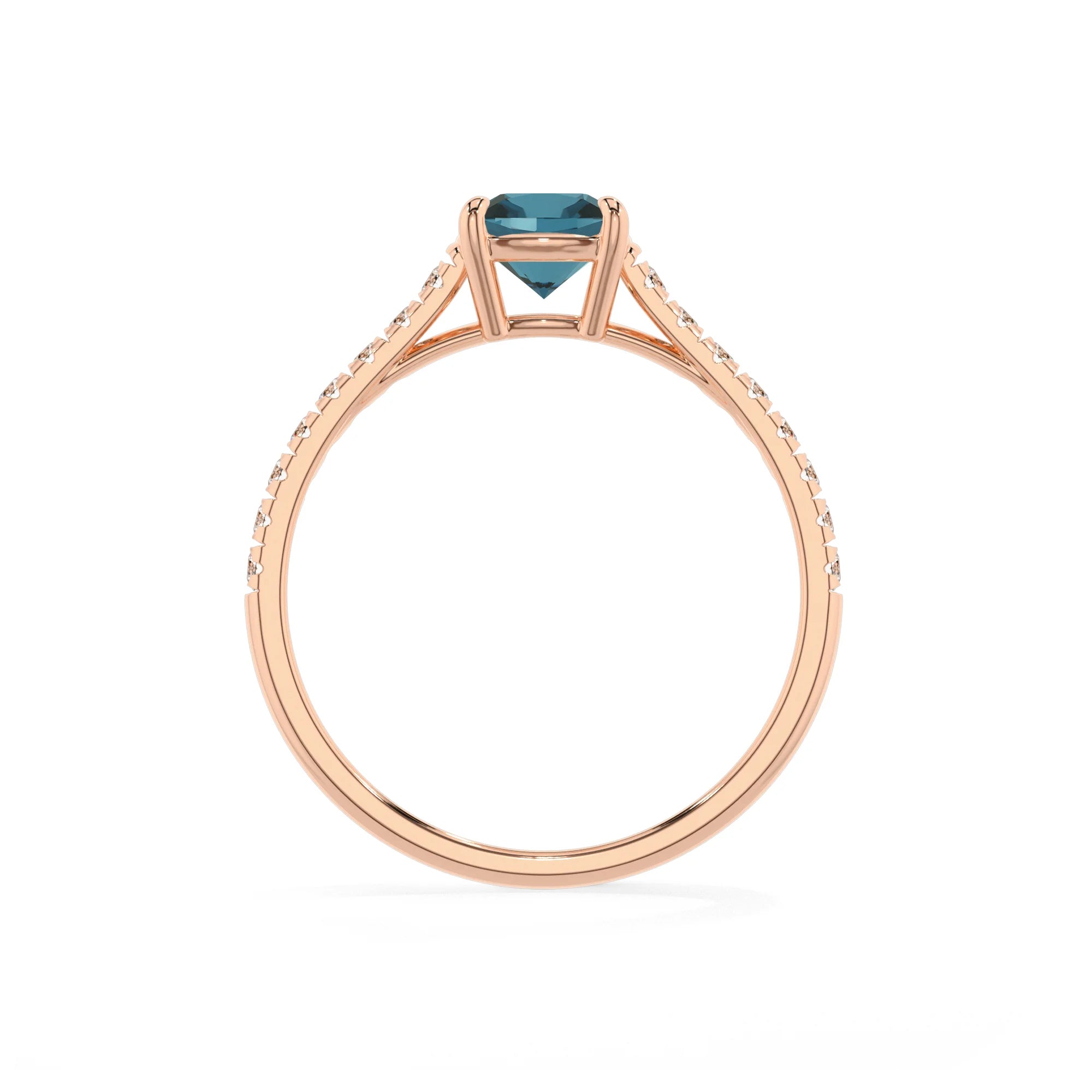 natural london-blue-topaz cushion half eternity solitaire engagement rings in rose gold