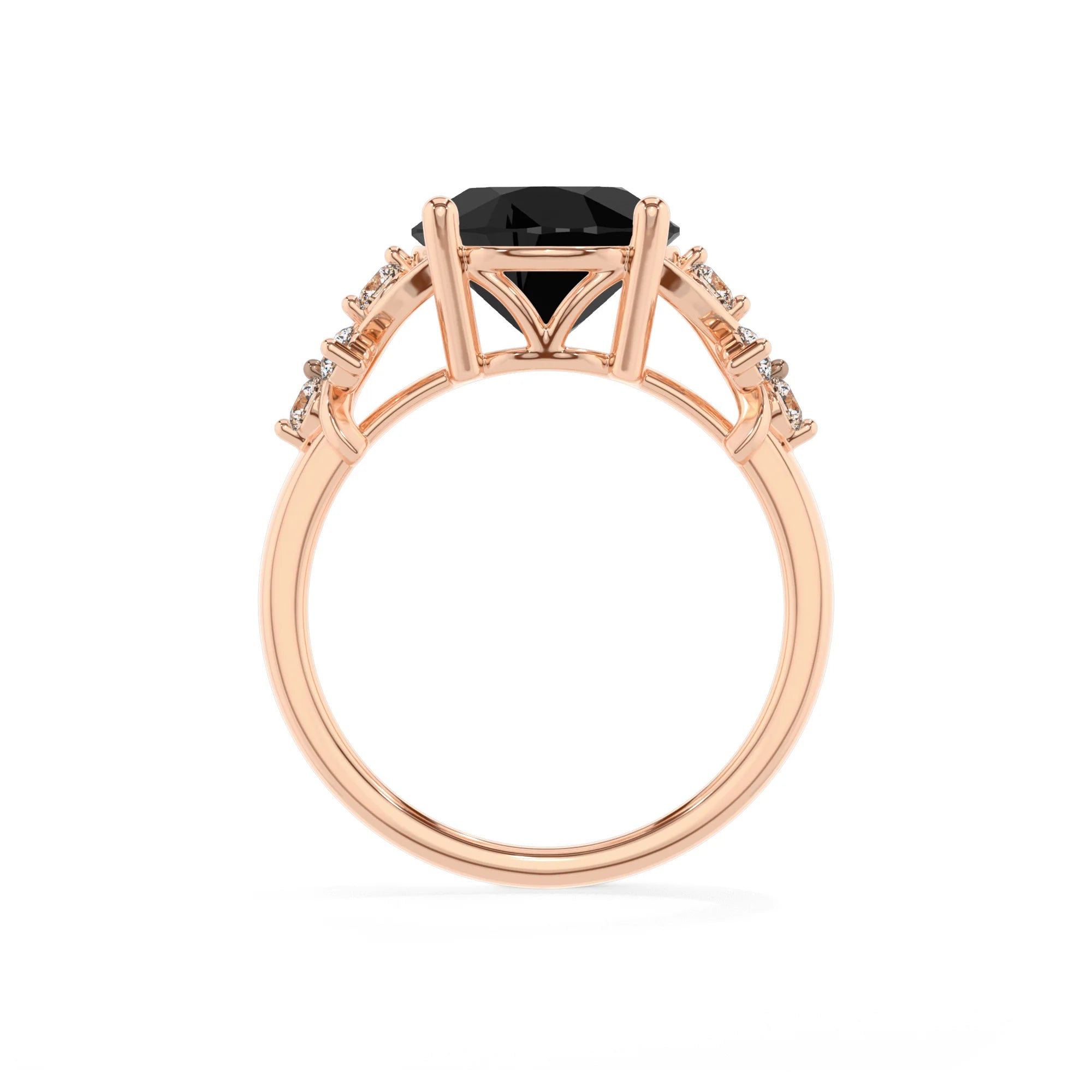 natural black-onyx round solitaire rings in rose gold