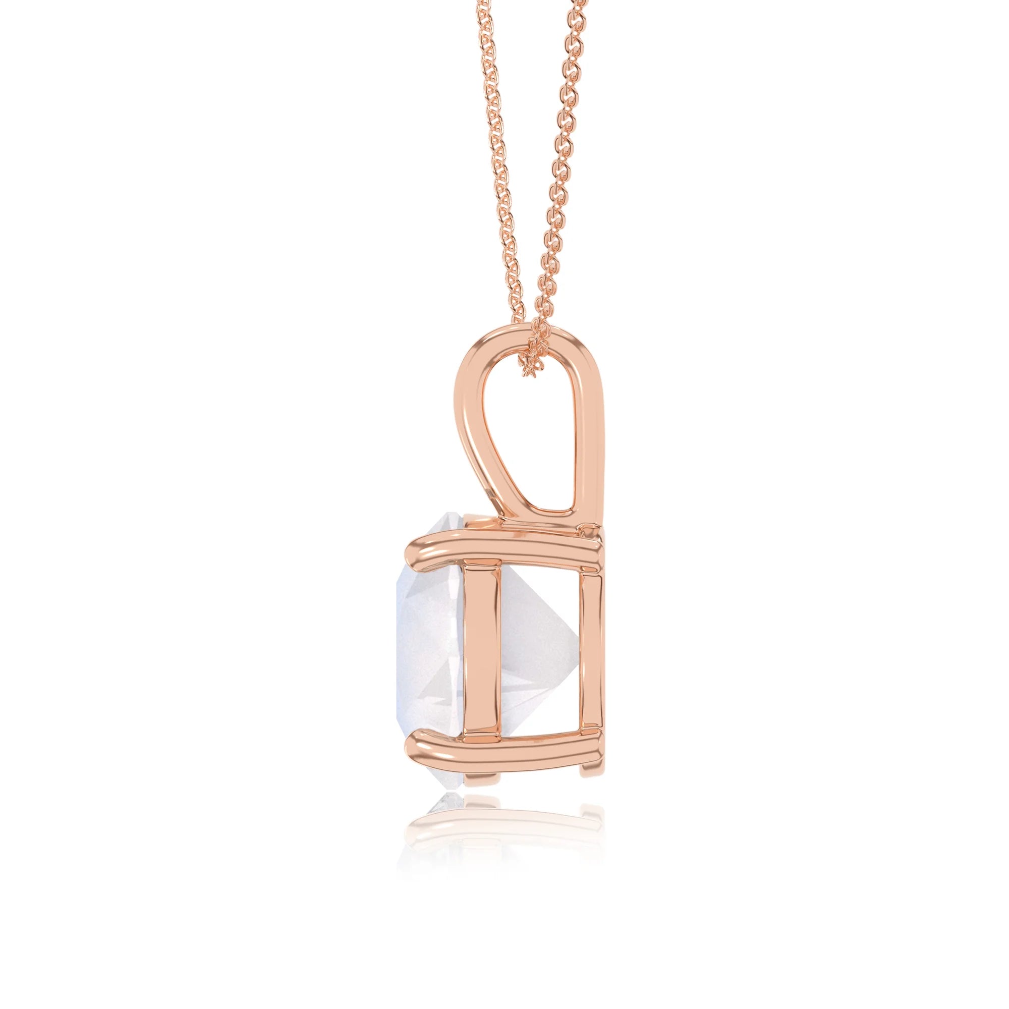 natural rainbow-moonstone round solitaire necklaces in rose gold