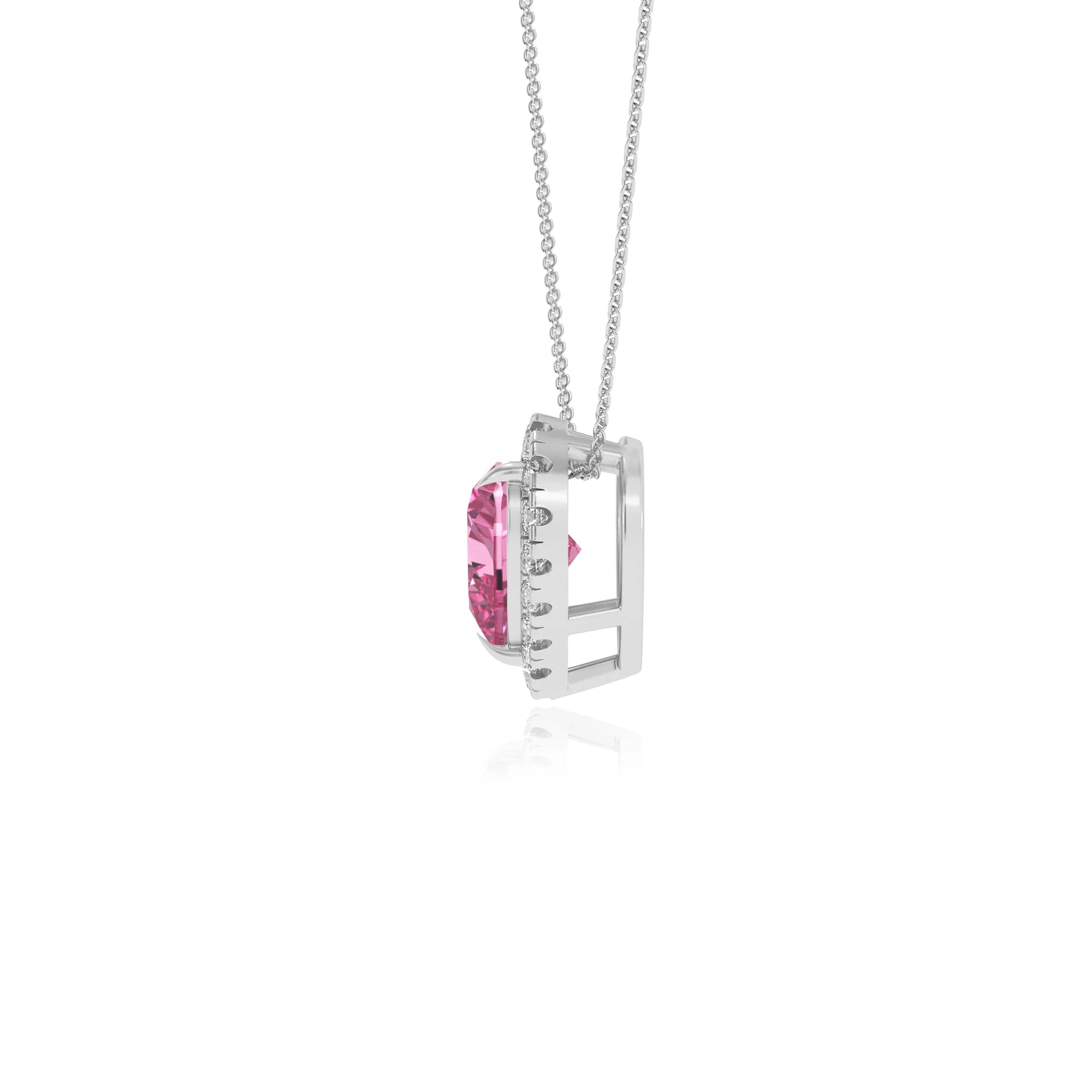 lab grown pink sapphire heart solitaire necklaces in white gold