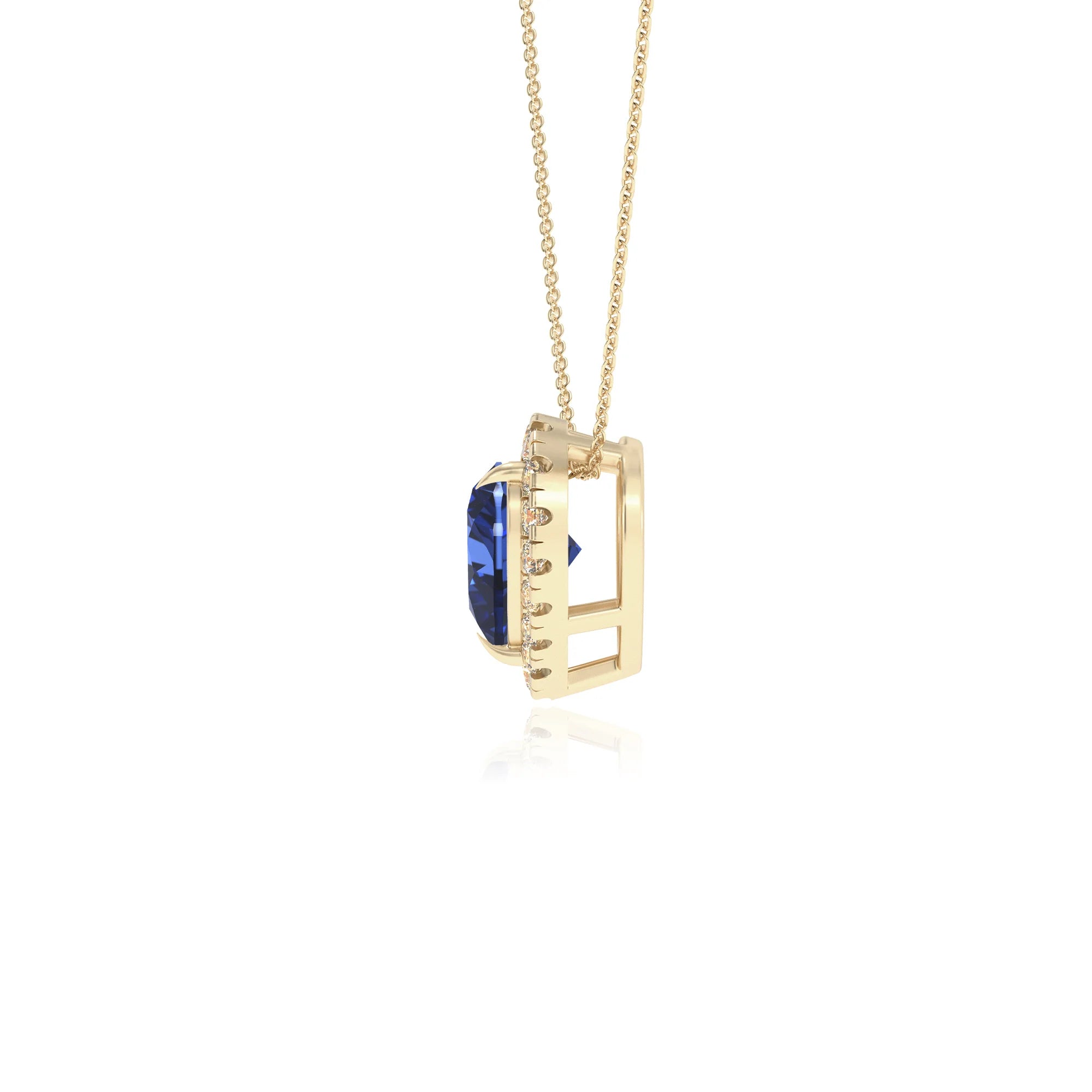 lab grown blue sapphire heart solitaire necklaces in yellow gold