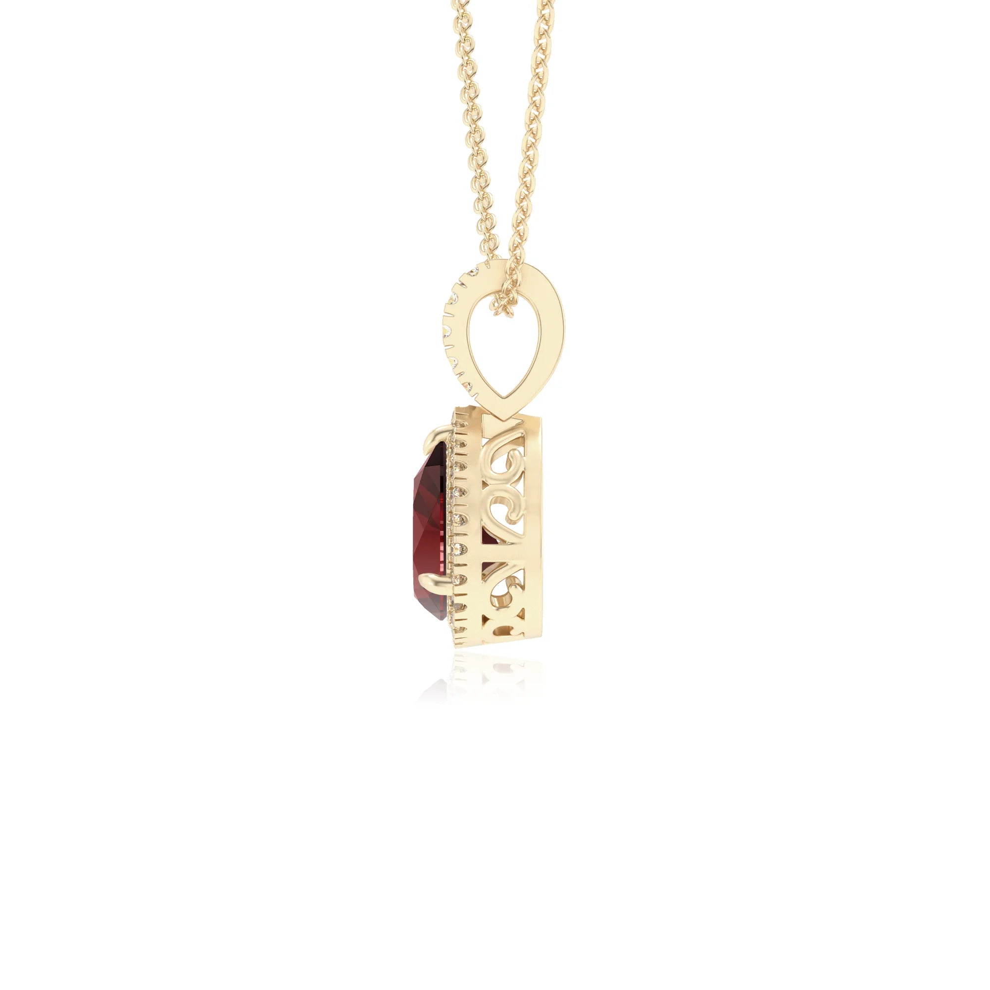 natural garnet pear solitaire necklaces in yellow gold