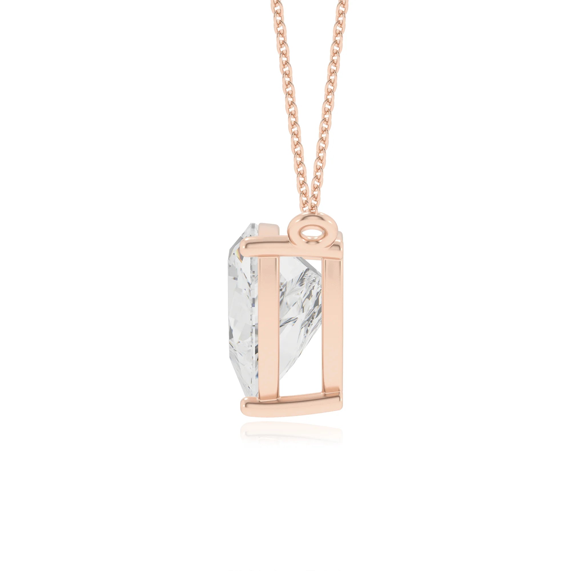 lab grown moissanite trillion solitaire necklaces in rose gold
