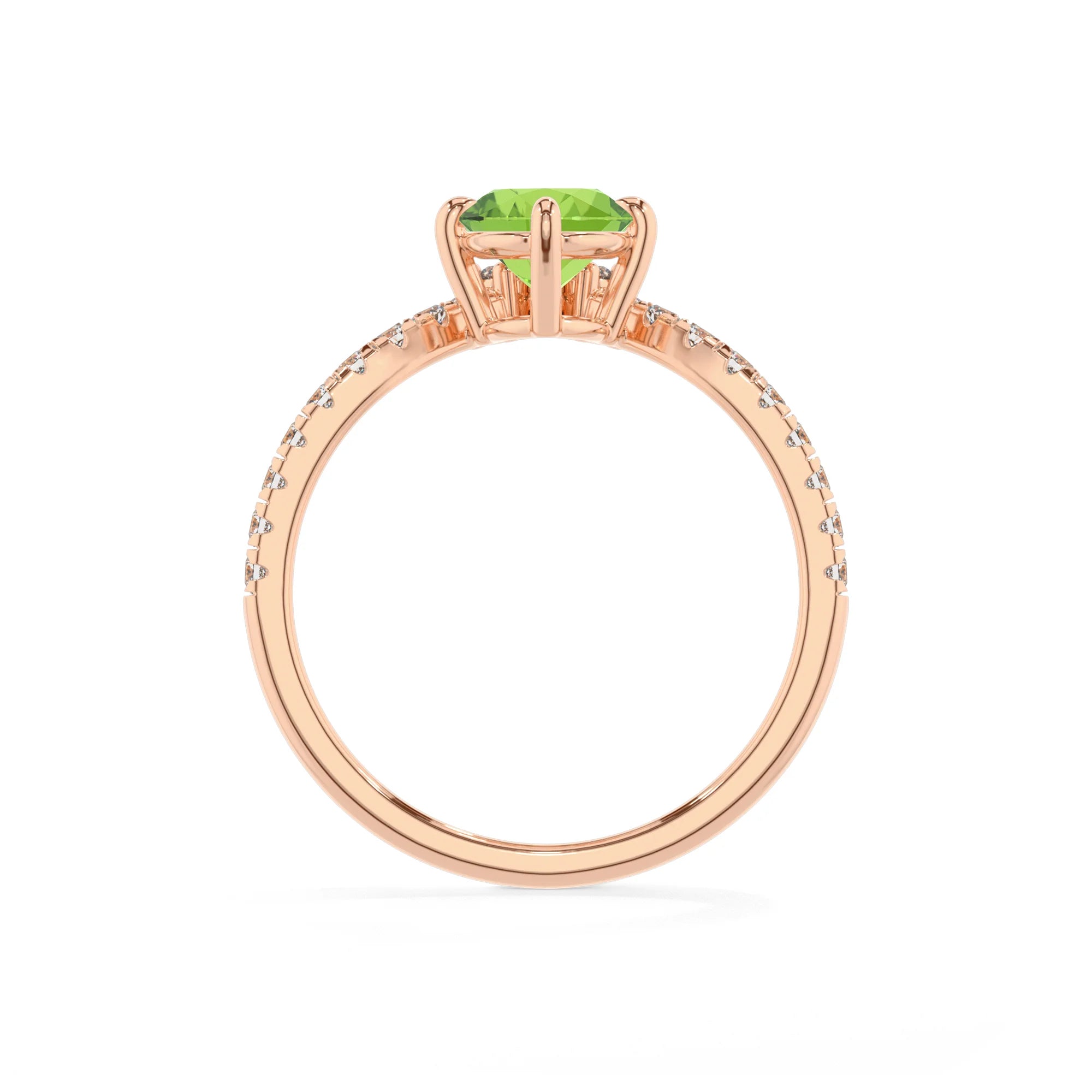natural peridot oval solitaire rings in rose gold