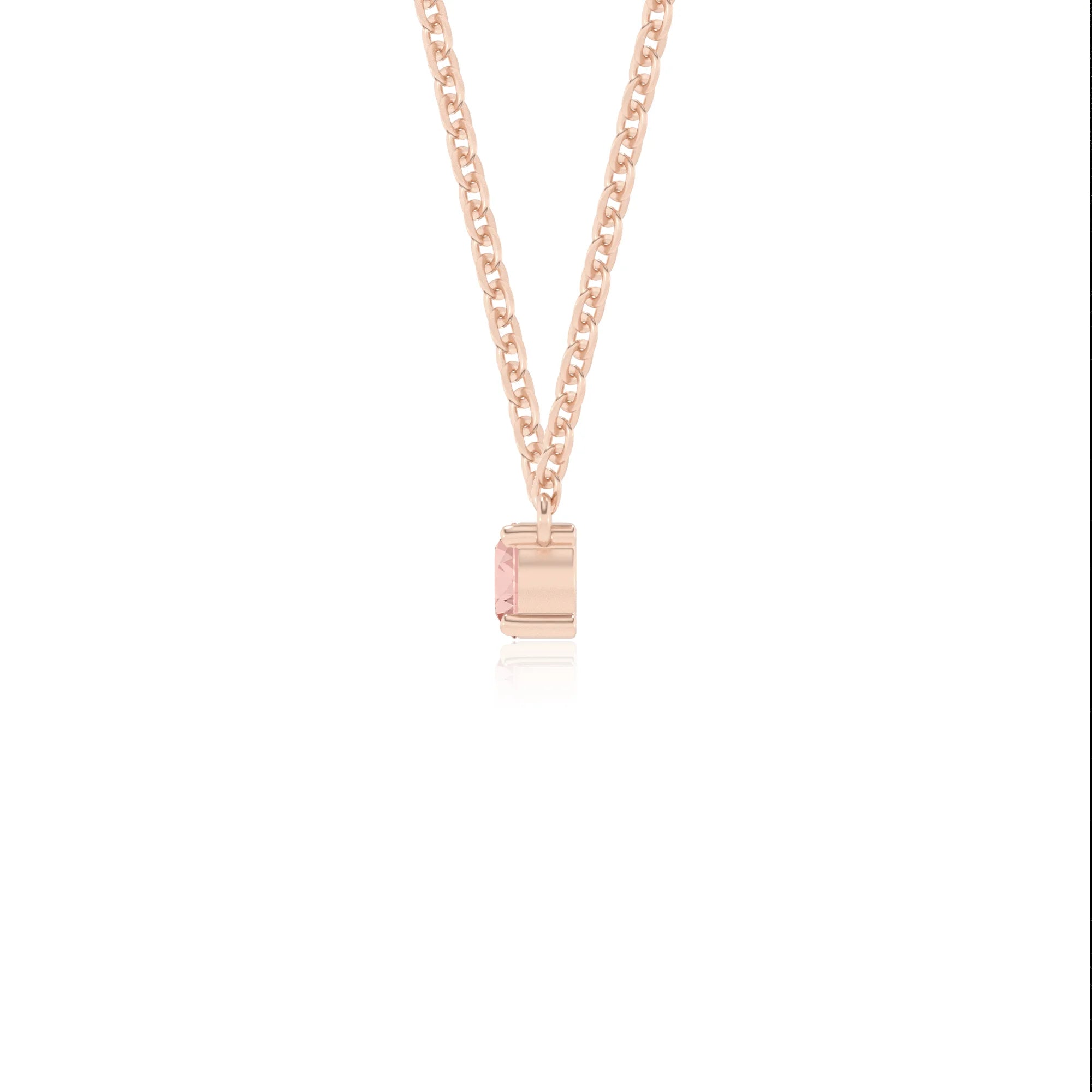 lab grown morganite round bar v-bale necklaces in rose gold