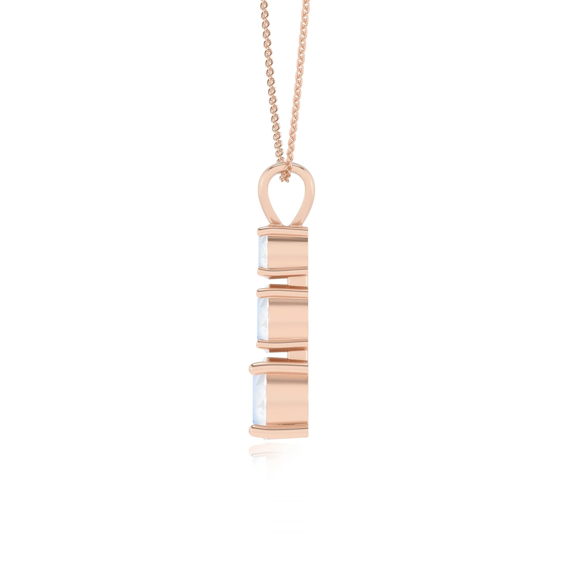 natural rainbow-moonstone round bar v-bale necklaces in rose gold
