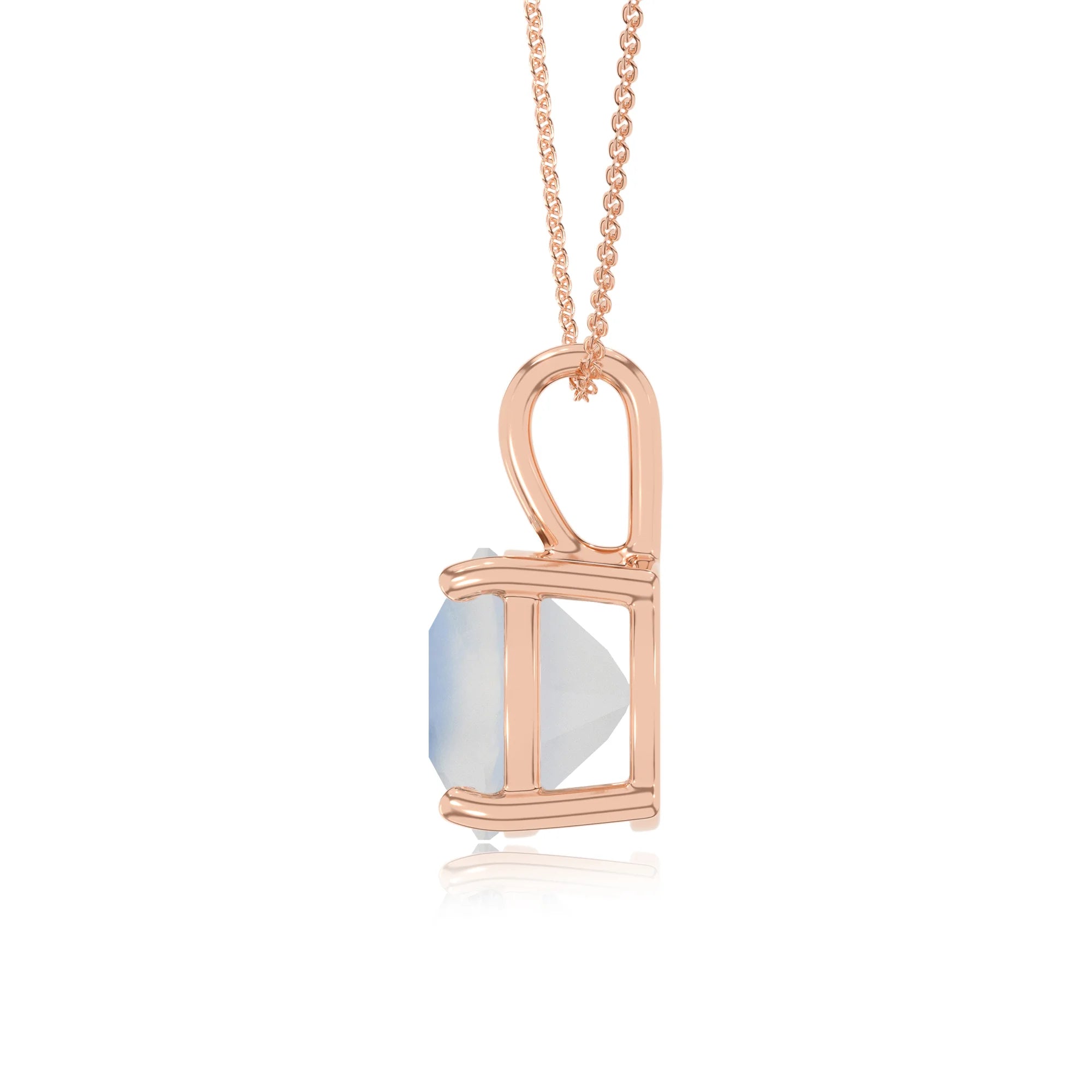 natural rainbow-moonstone cushion solitaire necklaces in rose gold
