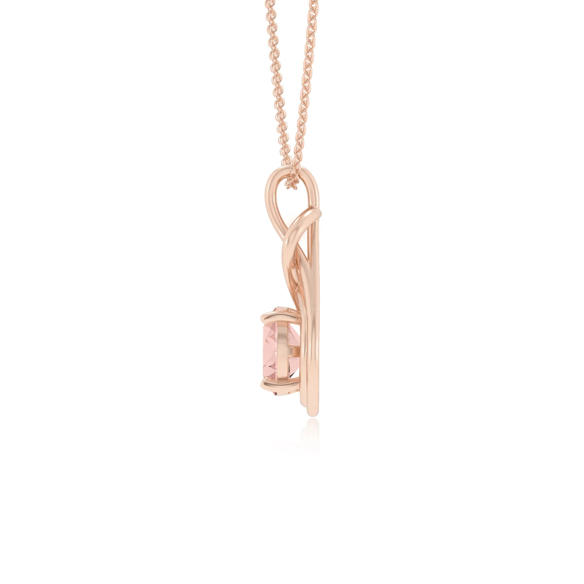 lab grown morganite round solitaire necklaces in rose gold