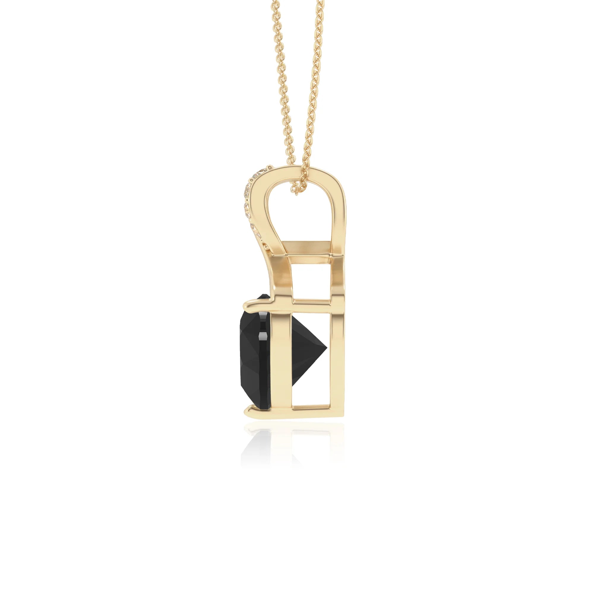 natural black-onyx heart solitaire necklaces in yellow gold