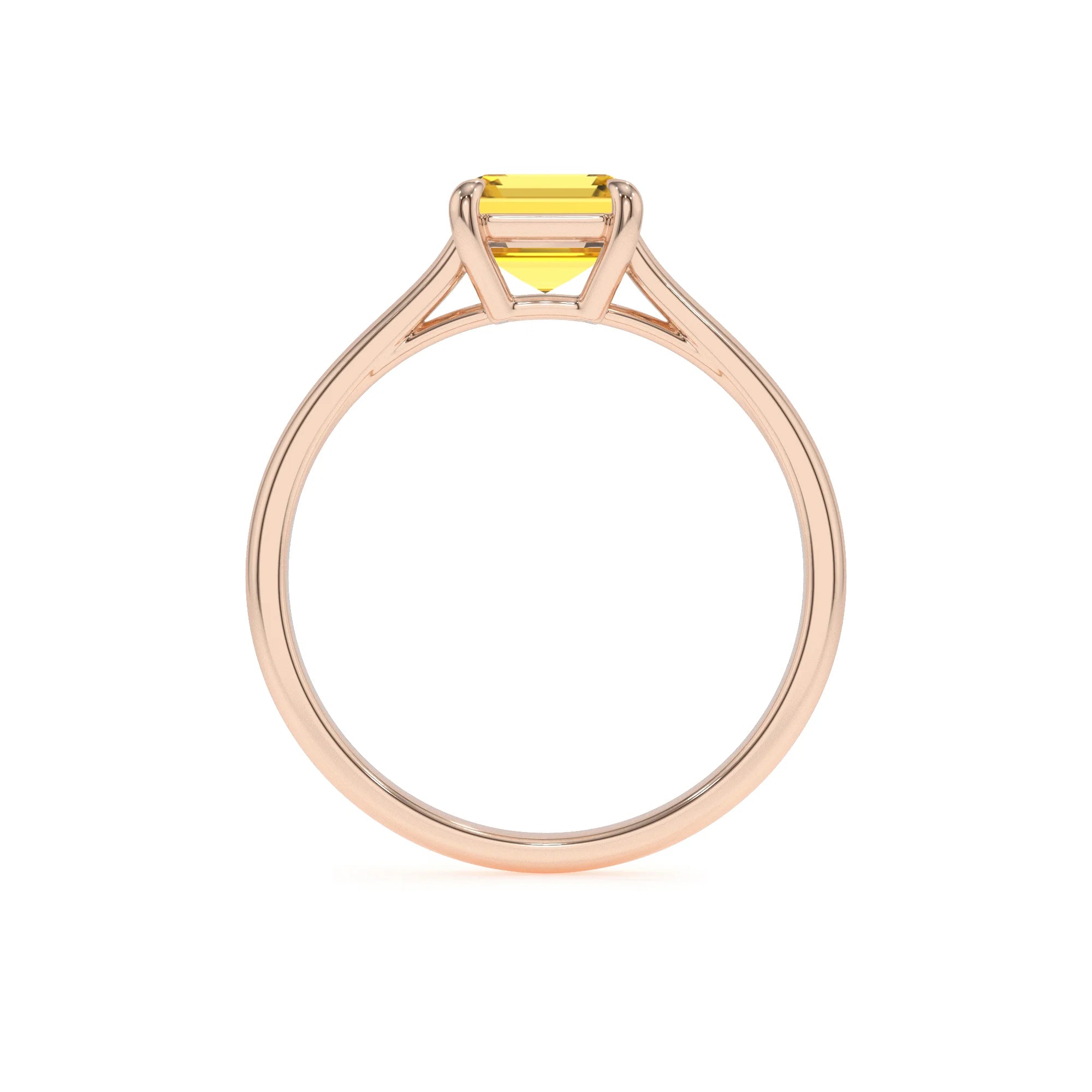 lab grown yellow-sapphire emerald cut solitaire rings in rose gold