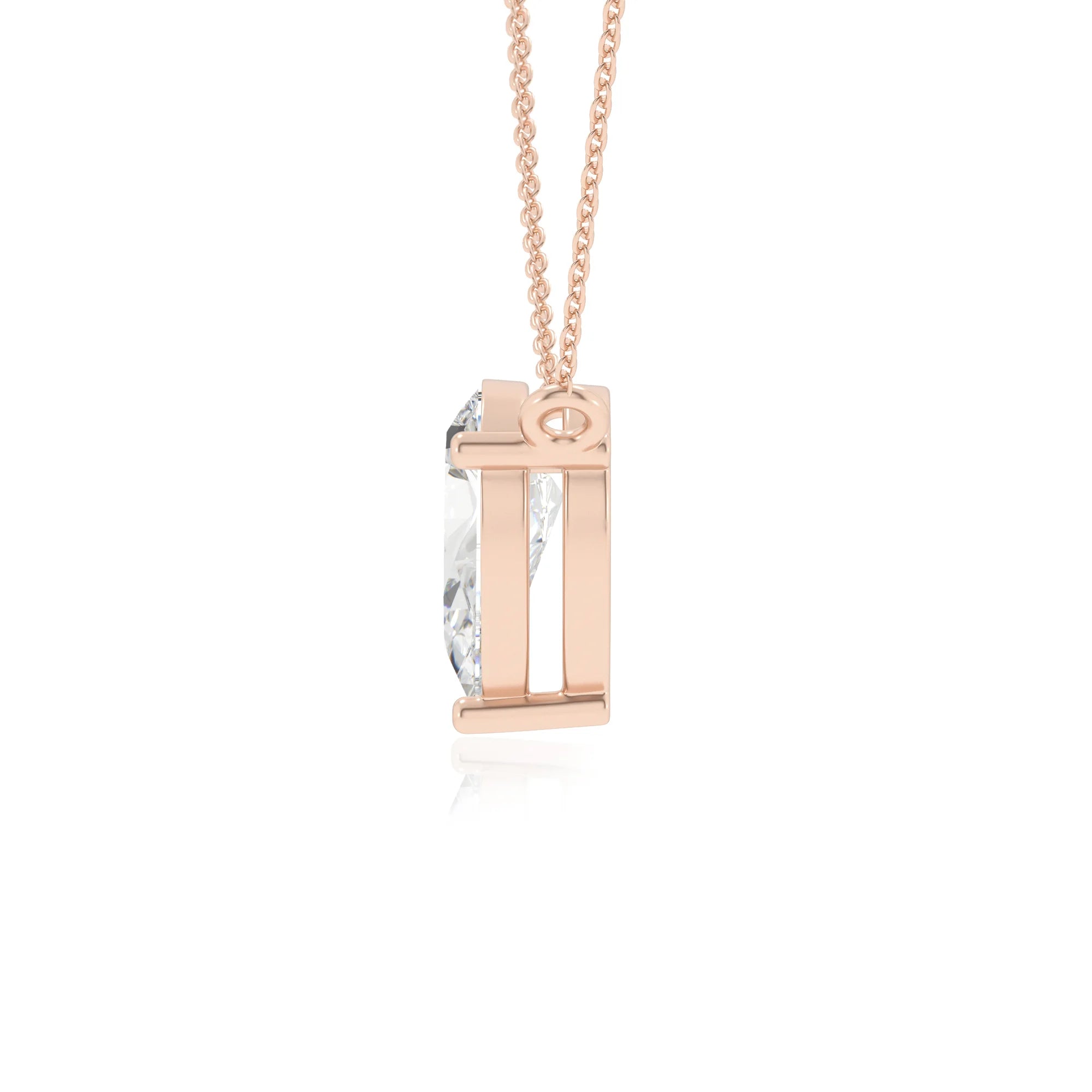 lab grown moissanite pear solitaire necklaces in rose gold
