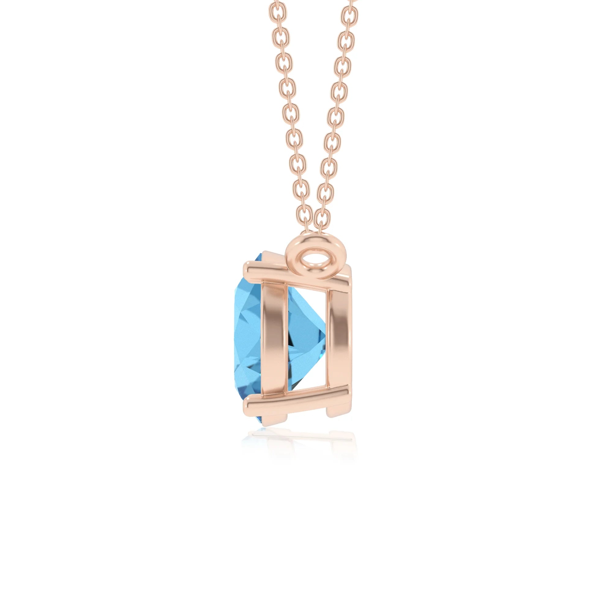 natural swiss-blue-topaz round solitaire necklaces in rose gold