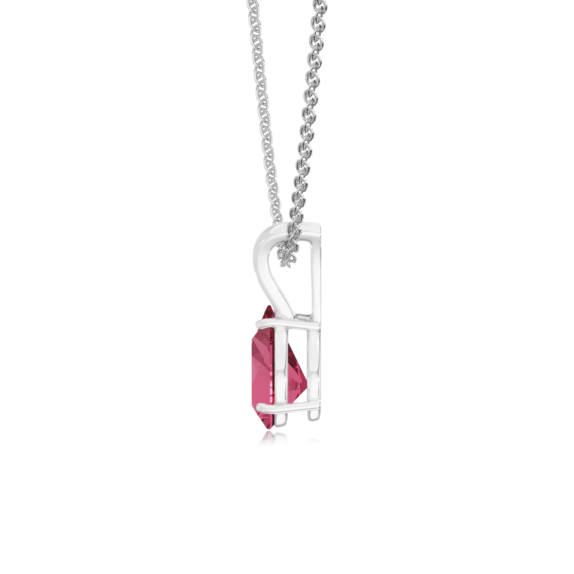 lab grown pink-tourmaline pear solitaire v-bale necklaces in platinum