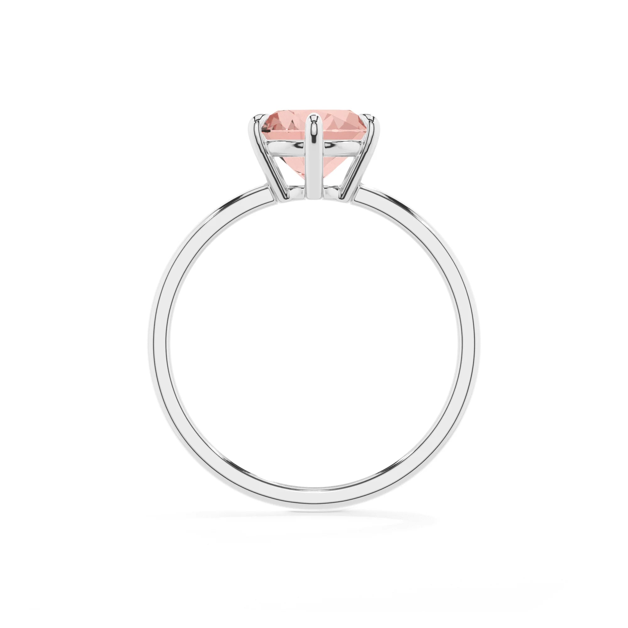lab grown morganite round solitaire rings in sterling silver