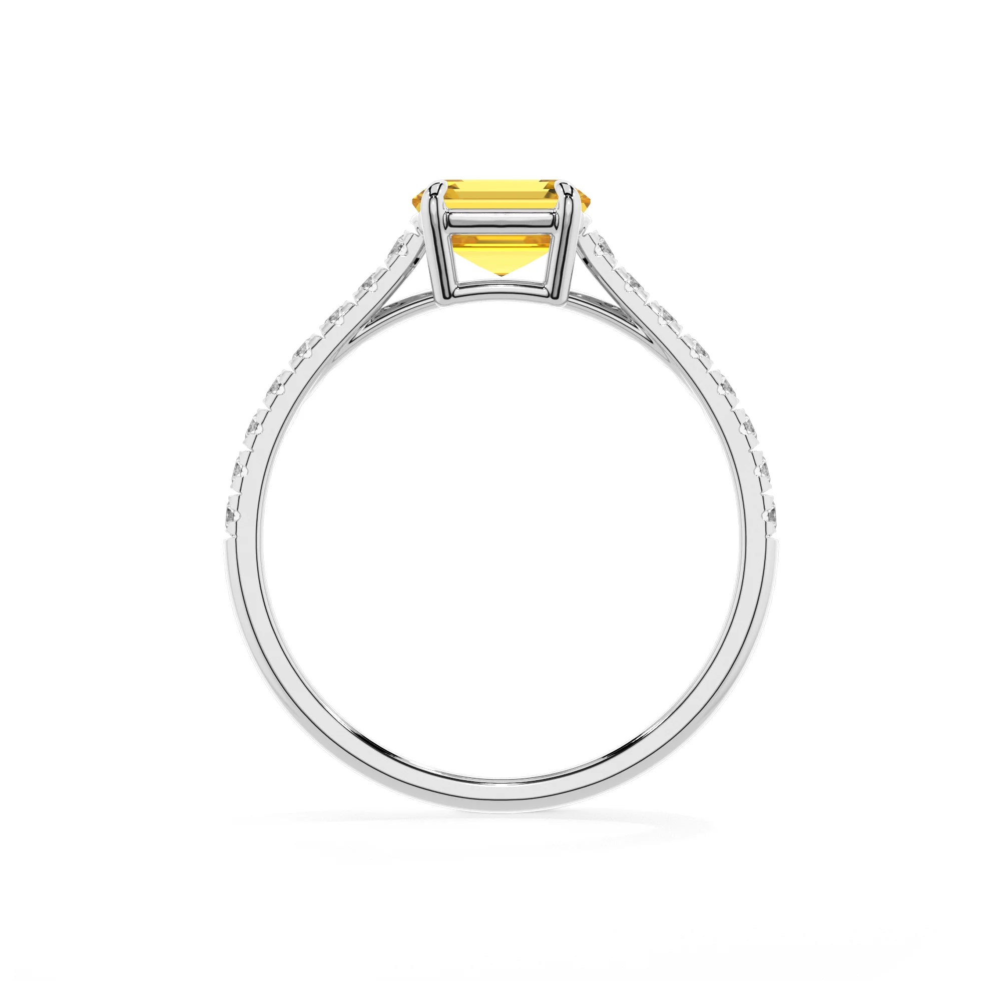 lab grown yellow-sapphire emerald cut half eternity solitaire engagement rings in sterling silver