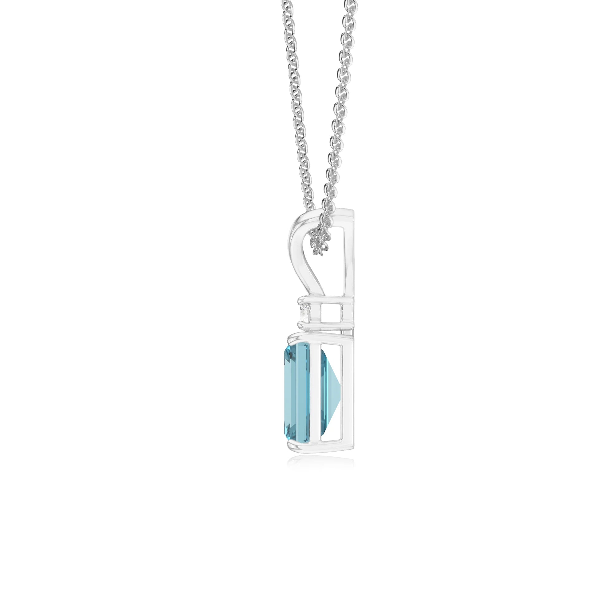 lab grown aquamarine emerald cut solitaire v-bale necklaces in sterling silver