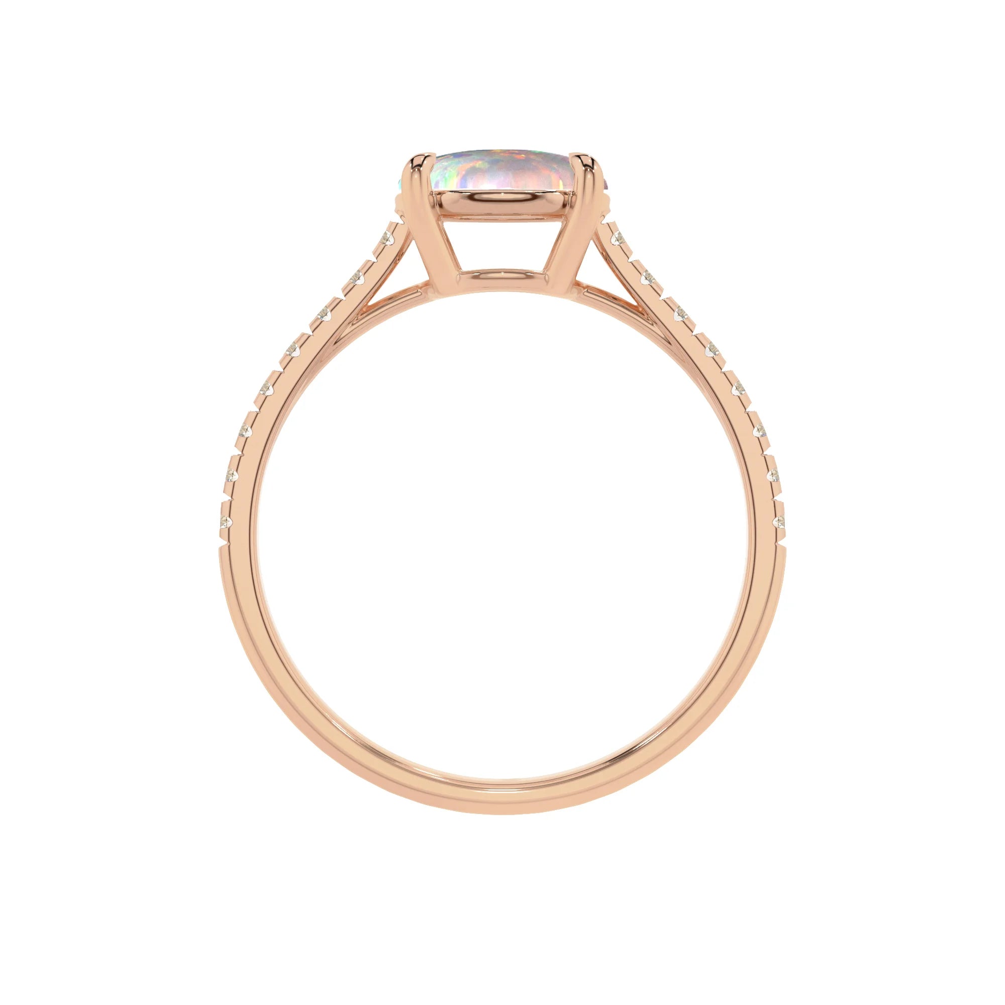 lab grown opal round half eternity solitaire engagement rings in rose gold