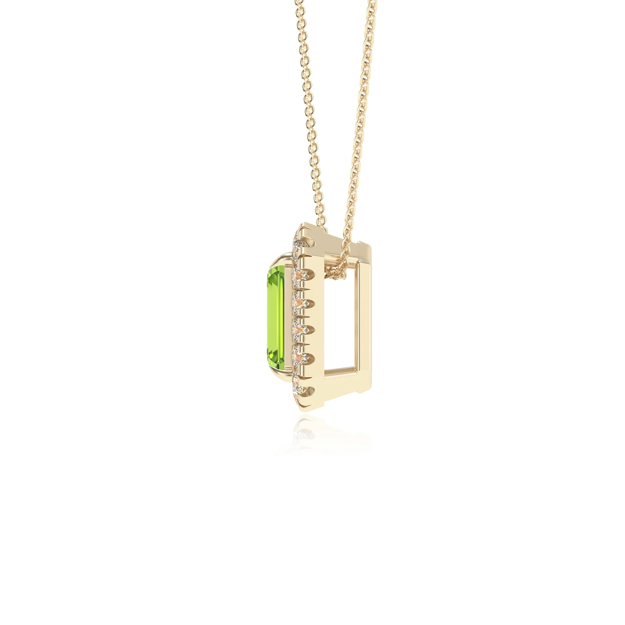 natural peridot emerald cut solitaire necklaces in yellow gold