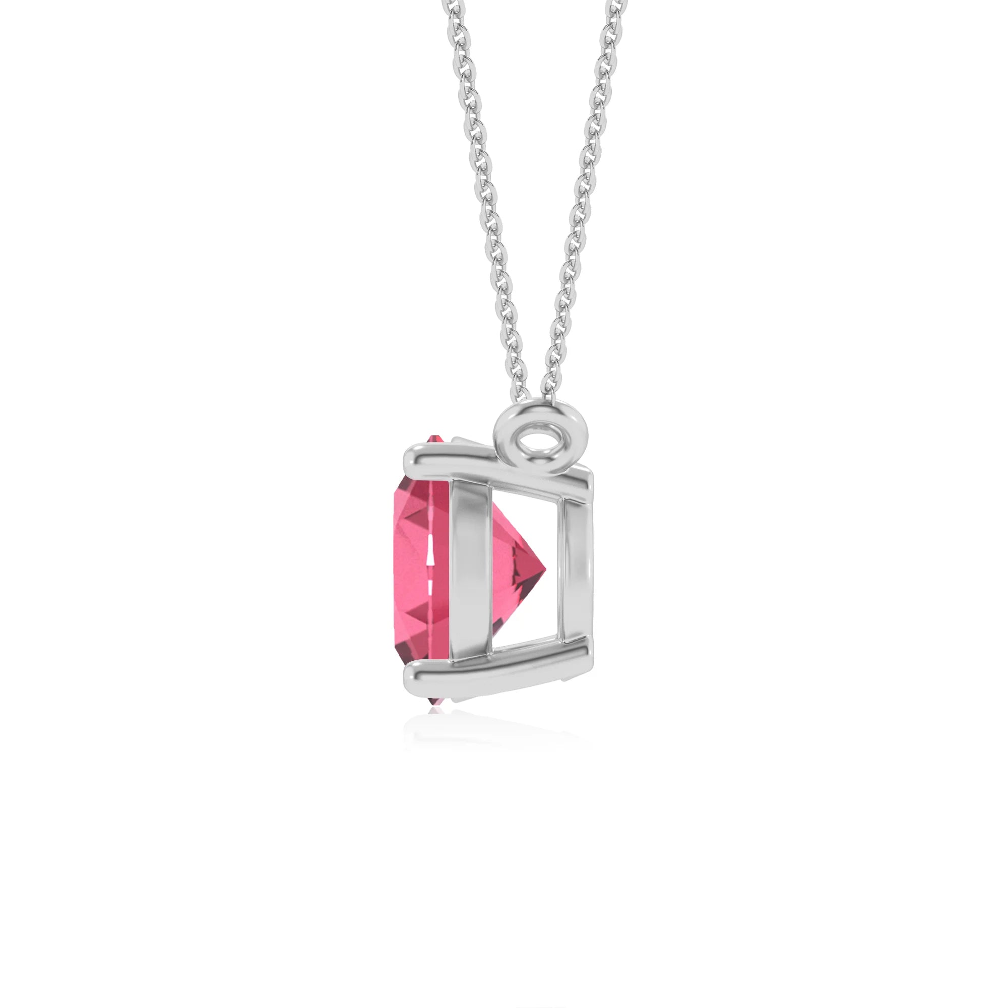 lab grown pink-tourmaline oval solitaire necklaces in sterling silver