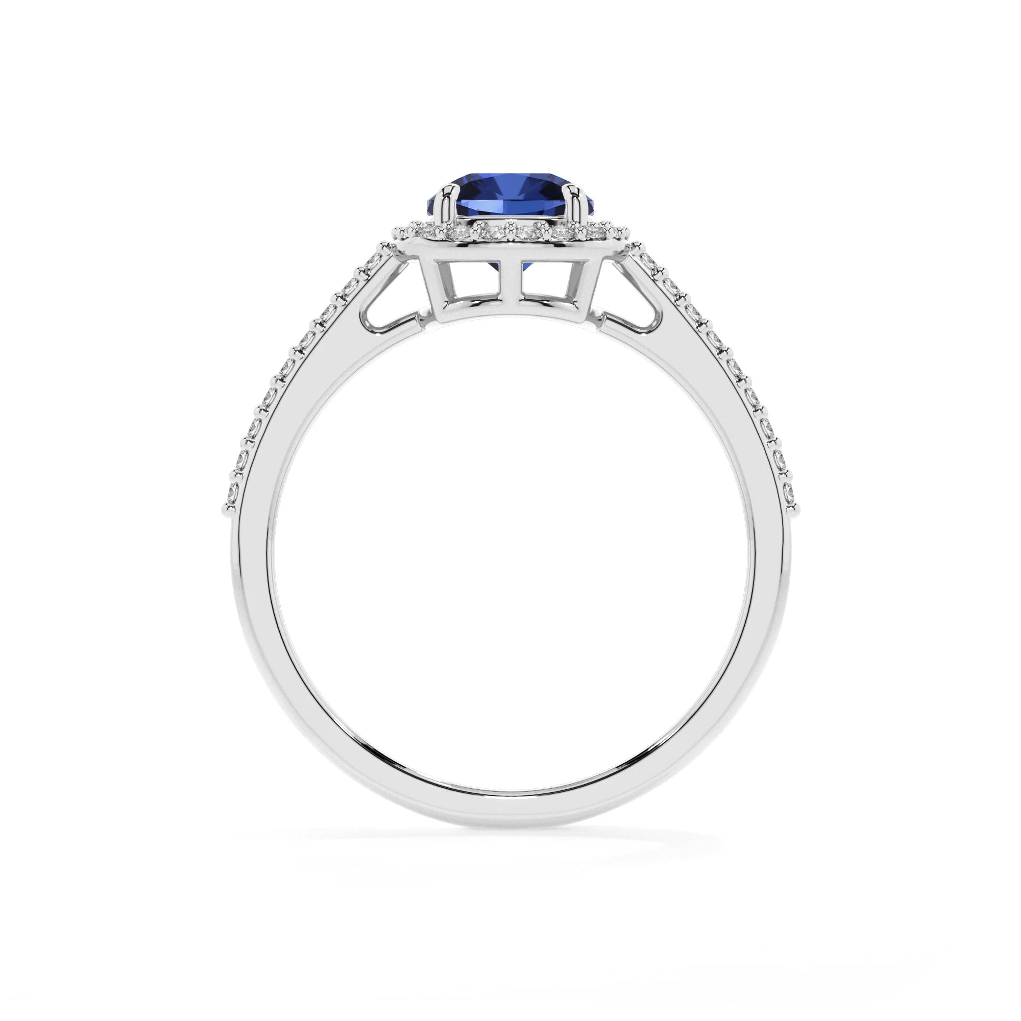 lab grown blue-sapphire cushion solitaire rings in sterling silver