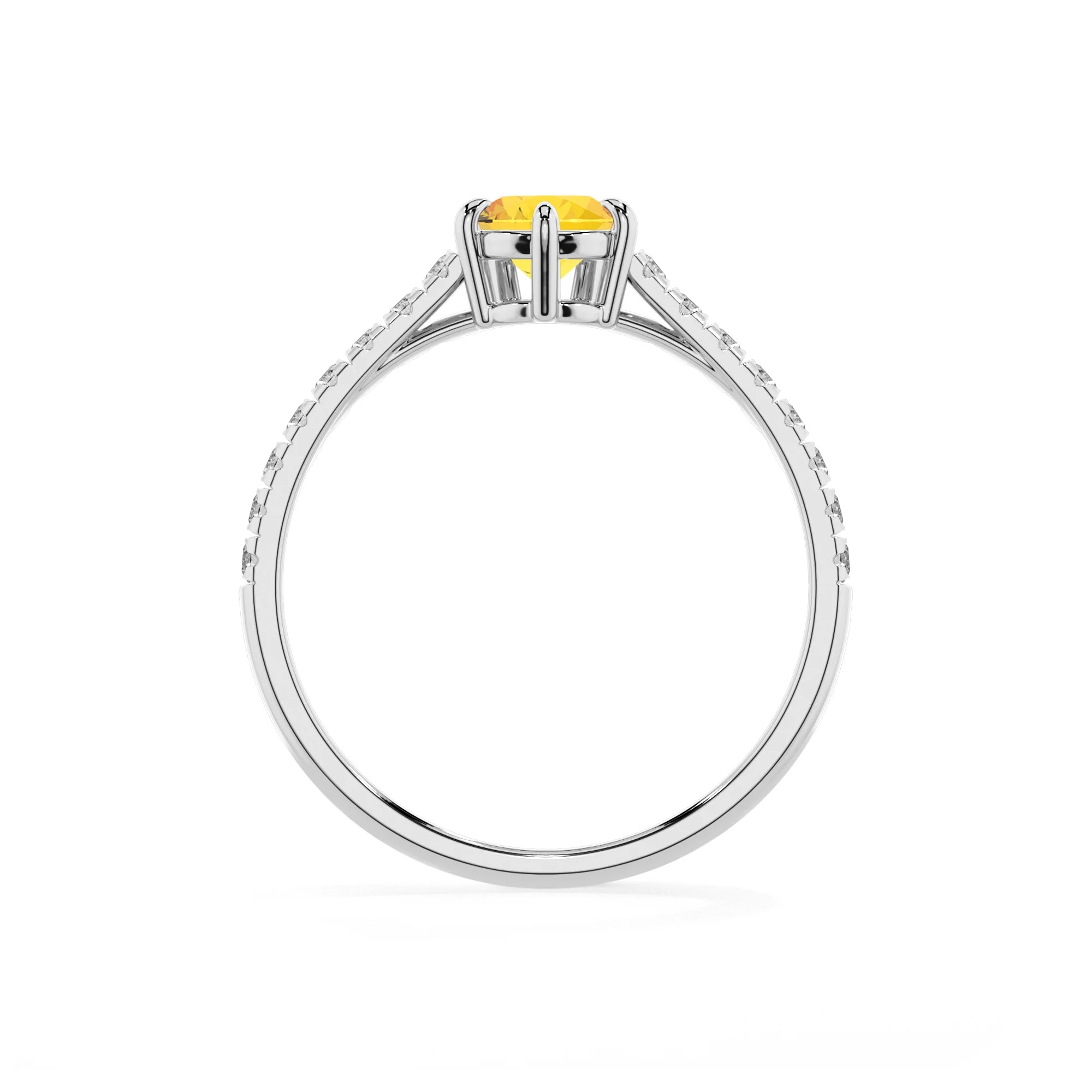 lab grown yellow-sapphire pear half eternity solitaire engagement rings in white gold