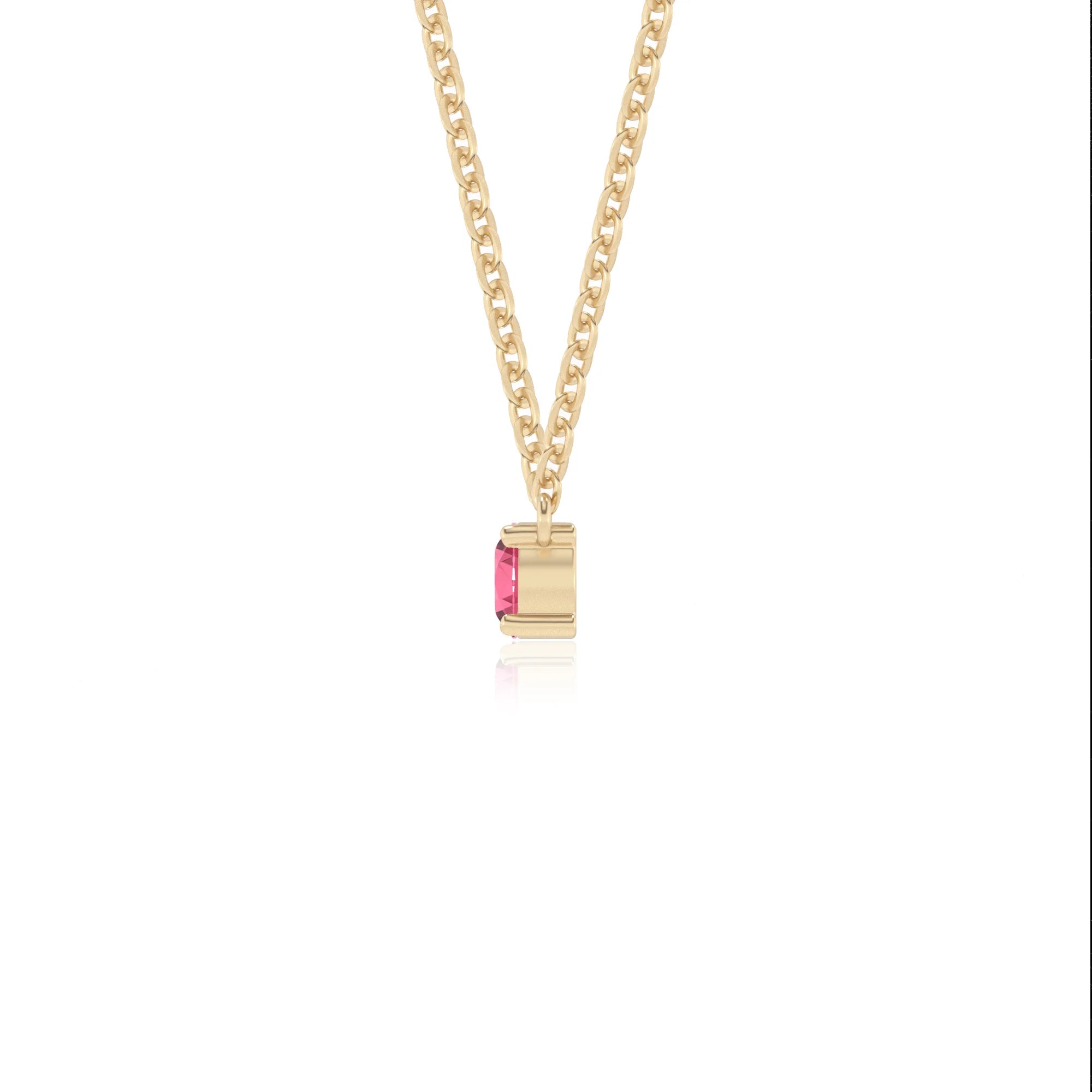 lab grown pink-tourmaline round bar v-bale necklaces in yellow gold