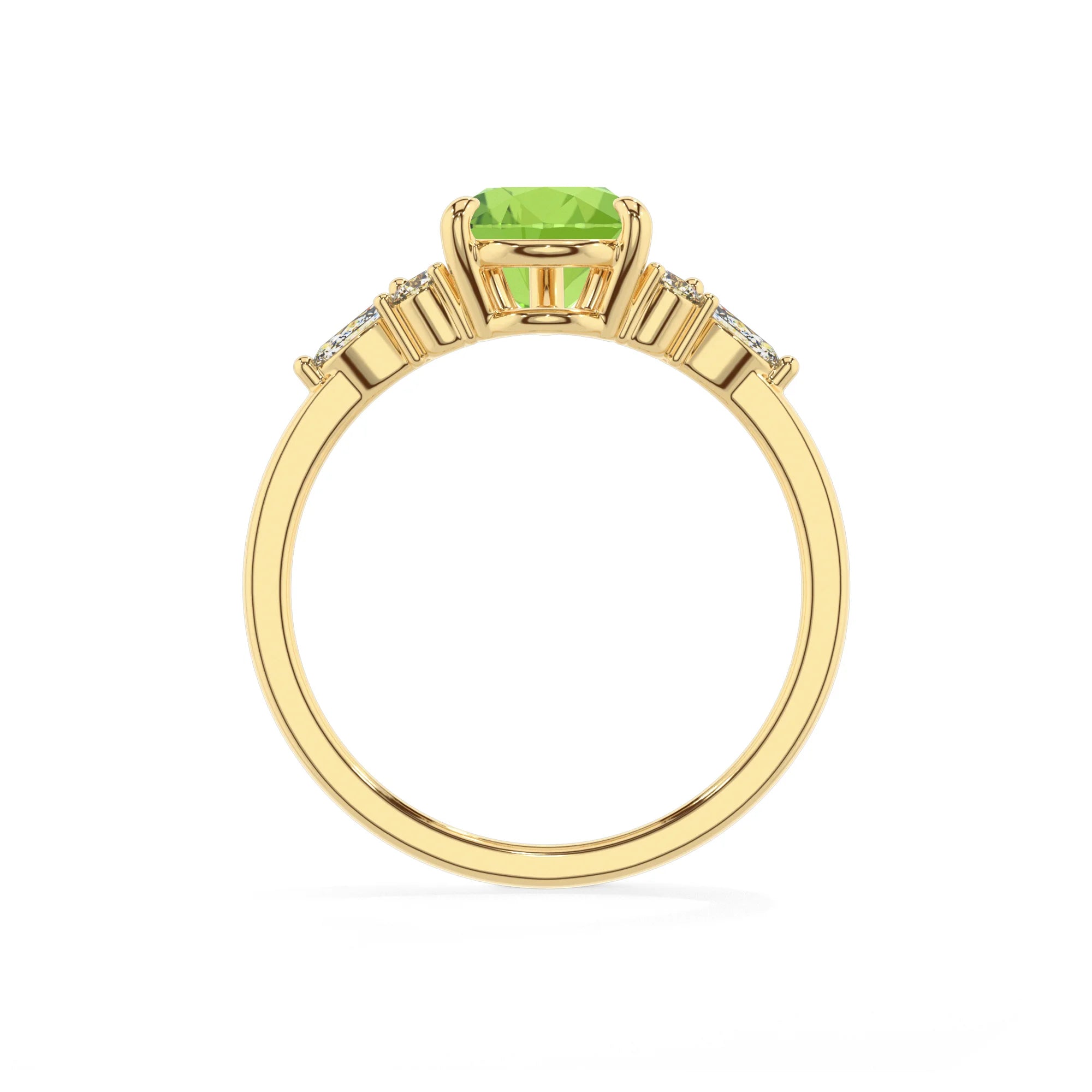 natural peridot pear solitaire rings in yellow gold