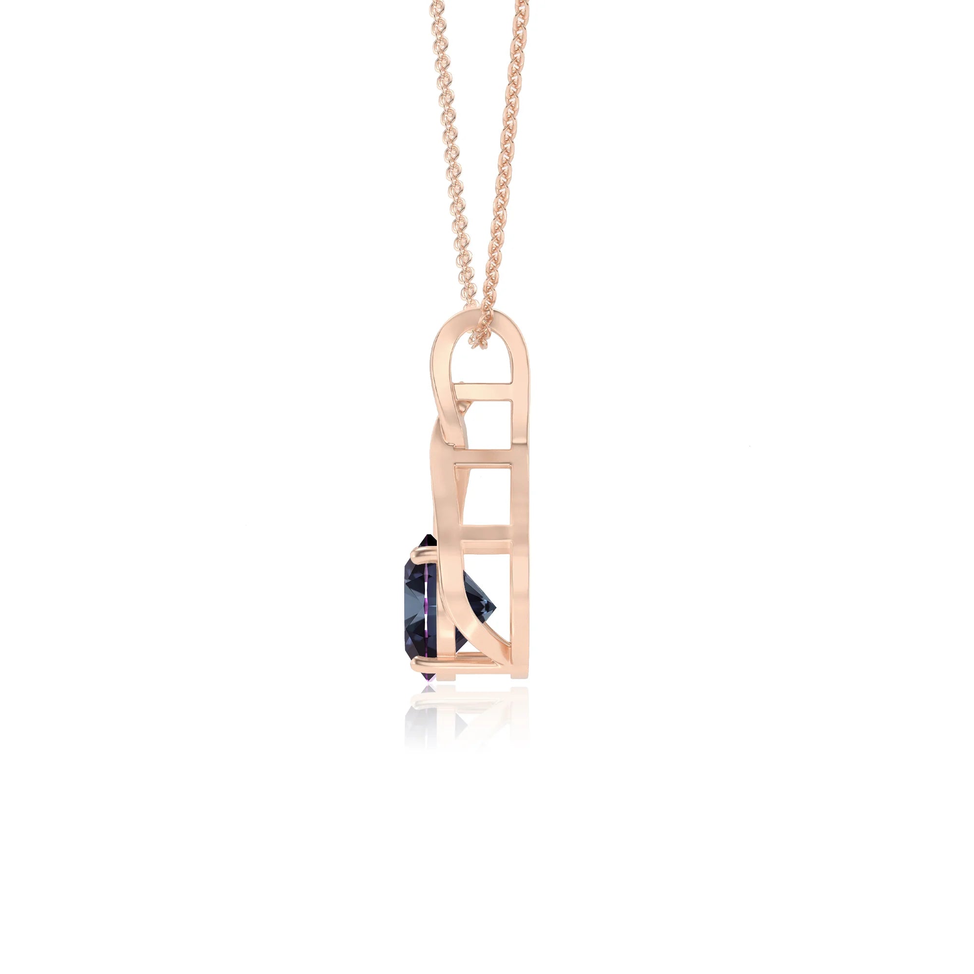 lab grown alexandrite round solitaire necklaces in rose gold