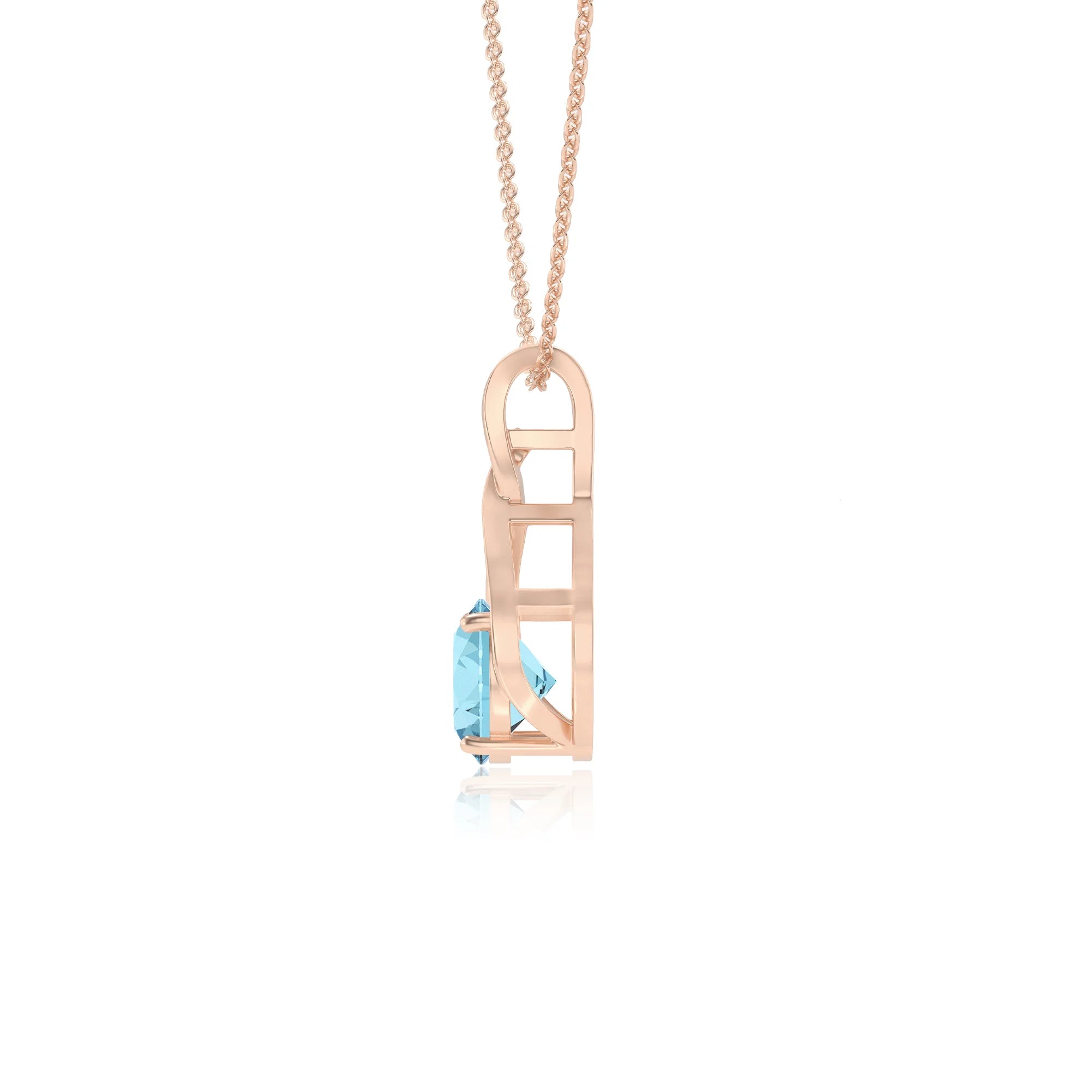 lab grown aquamarine round solitaire necklaces in rose gold
