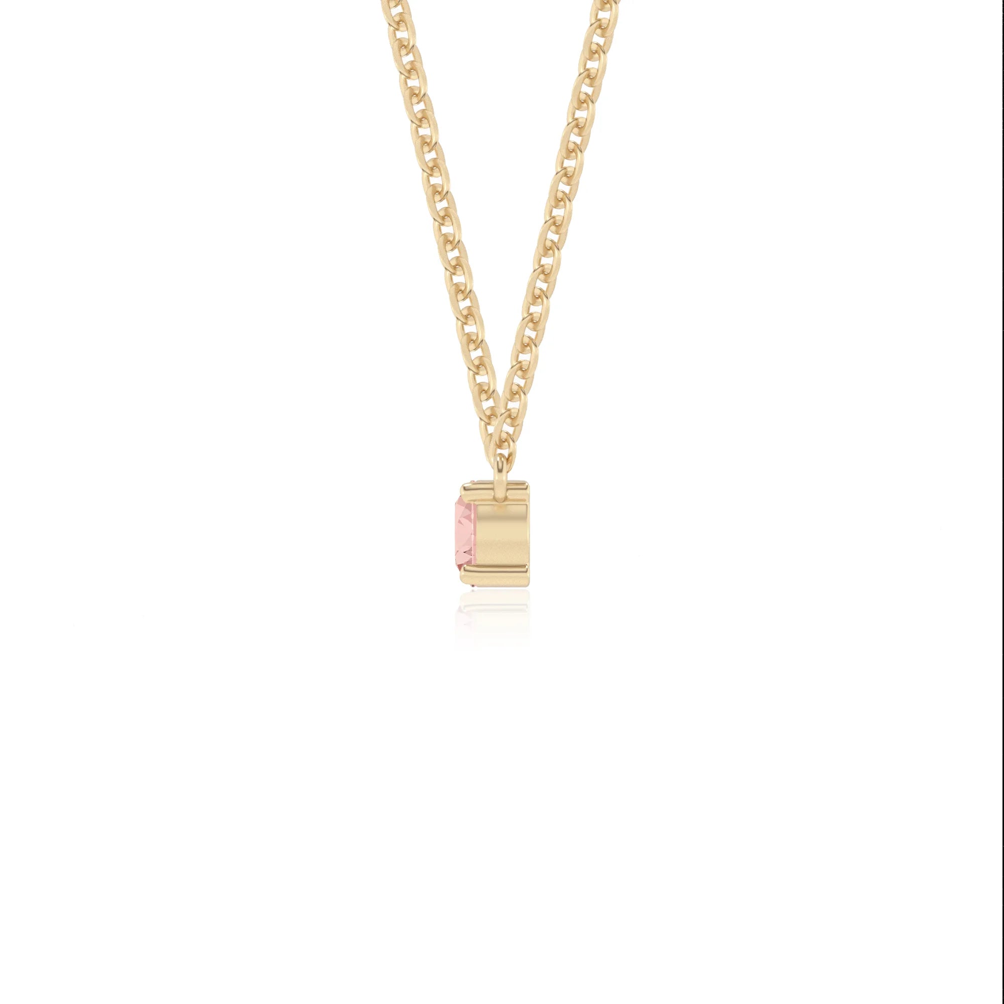 lab grown morganite round bar v-bale necklaces in yellow gold
